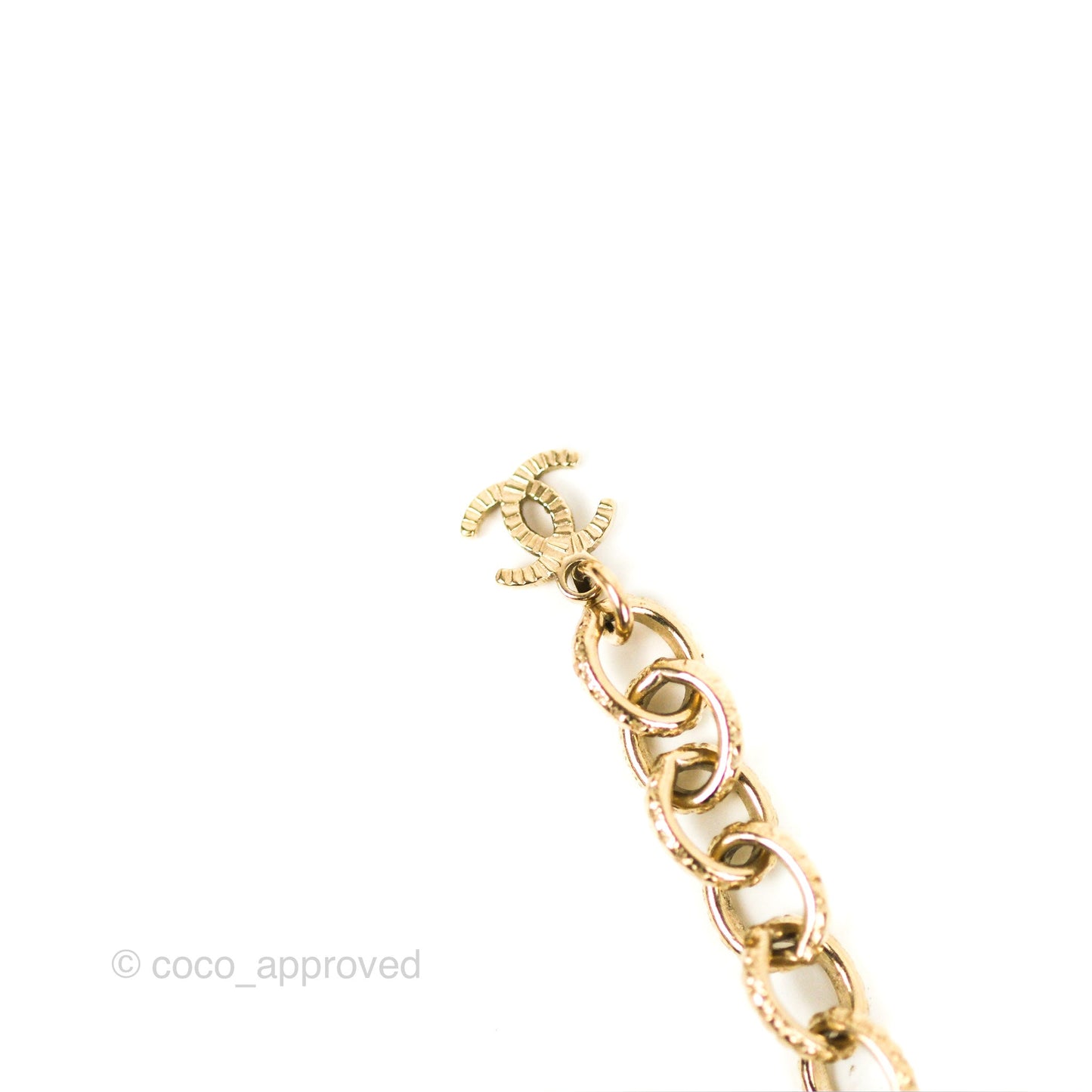 Chanel Heart Pearl CC Stone Pendant Necklace Gold Tone 19B
