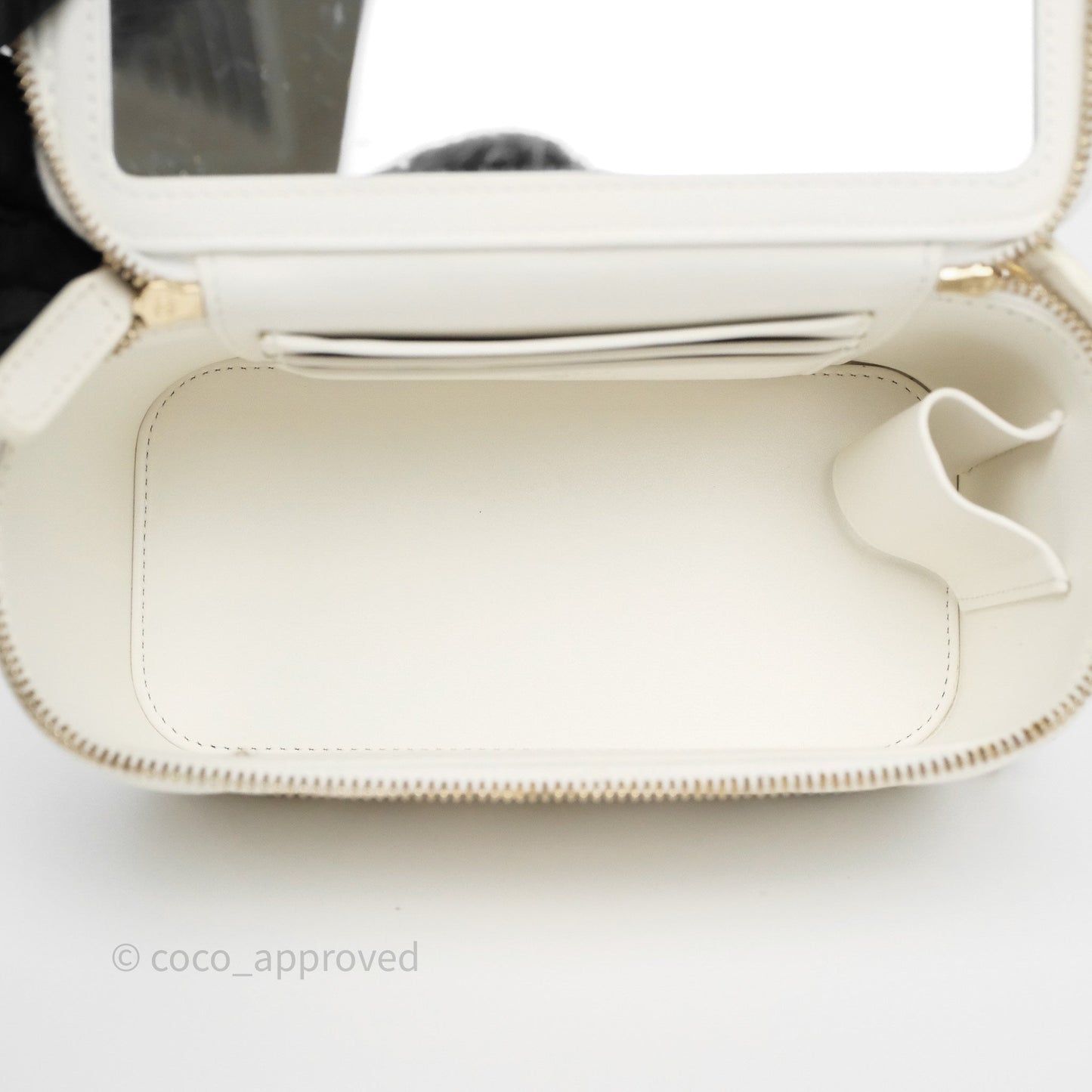 Chanel Logo Top Handle Vanity Rectangular White Caviar Aged Gold Hardware