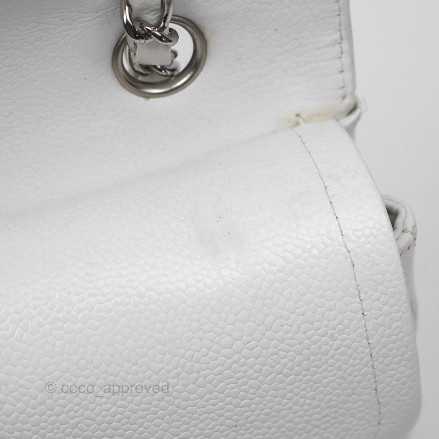 Chanel Classic M/L Medium Double Flap White Caviar Silver Hardware
