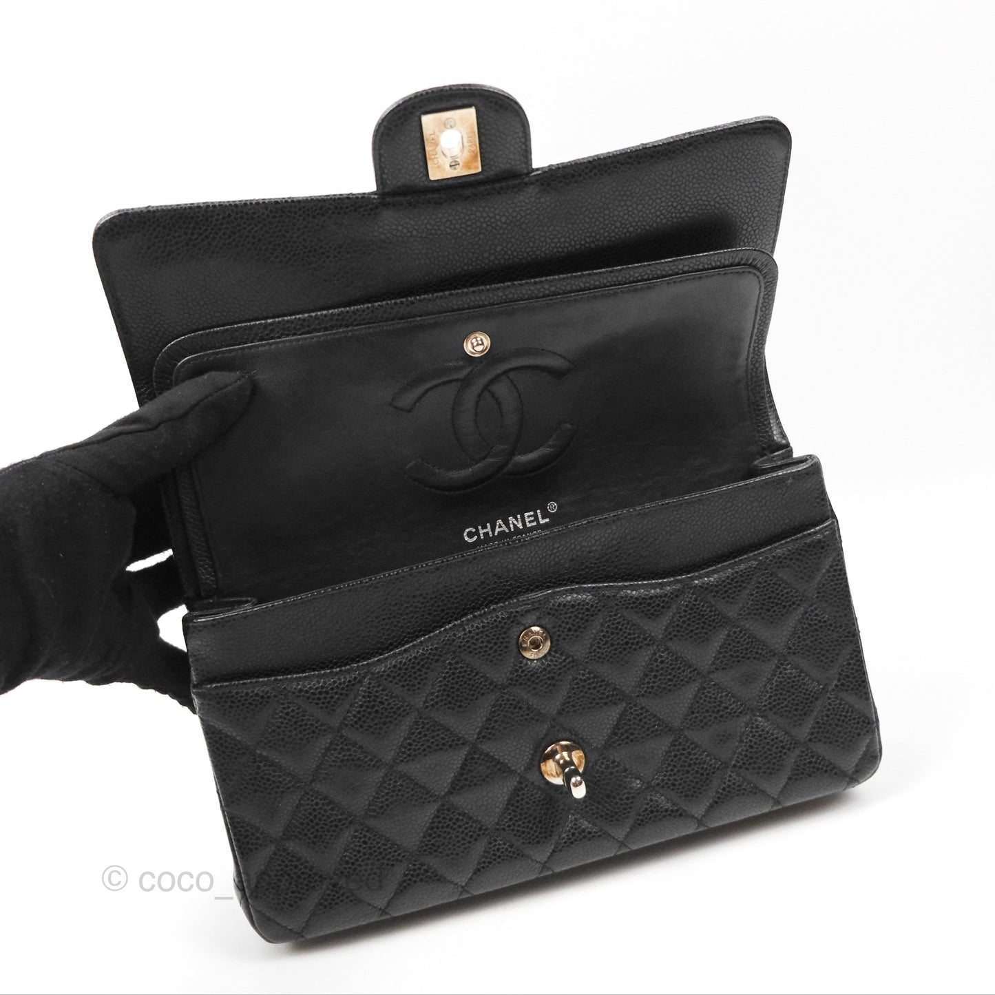 Chanel Classic M/L Medium Flap Quilted Black Caviar Silver Hardware