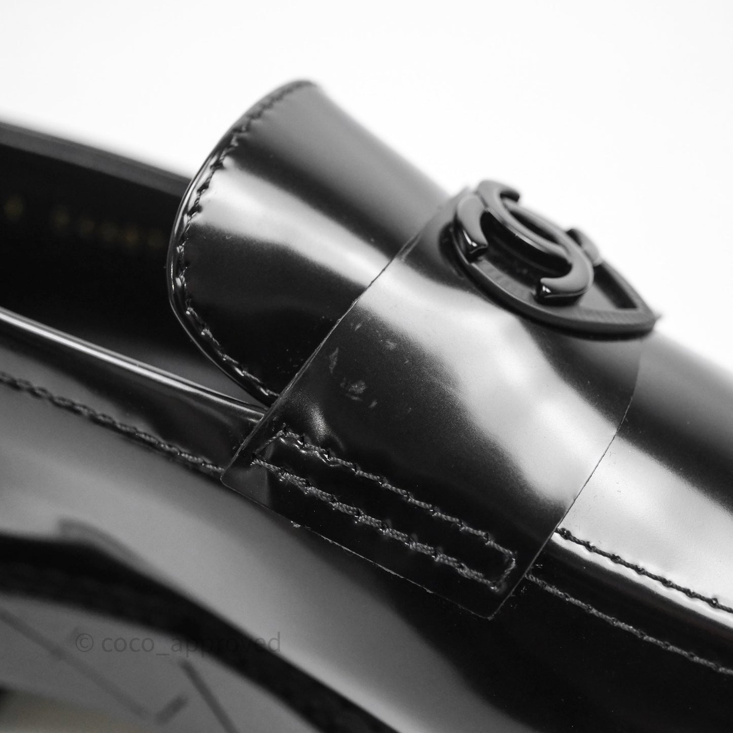 Chanel Shiny Calfskin So Black CC Mocassin Loafers Size 38.5