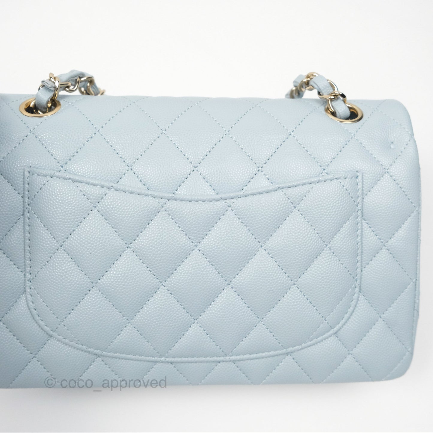 Chanel Small Classic Quilted Flap Light Blue Caviar Gold Hardware
