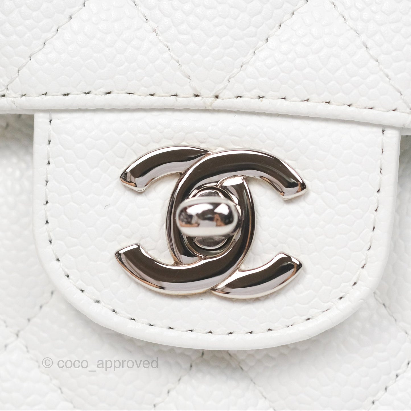 Chanel Classic M/L Medium Flap Quilted White Caviar Silver Hardware