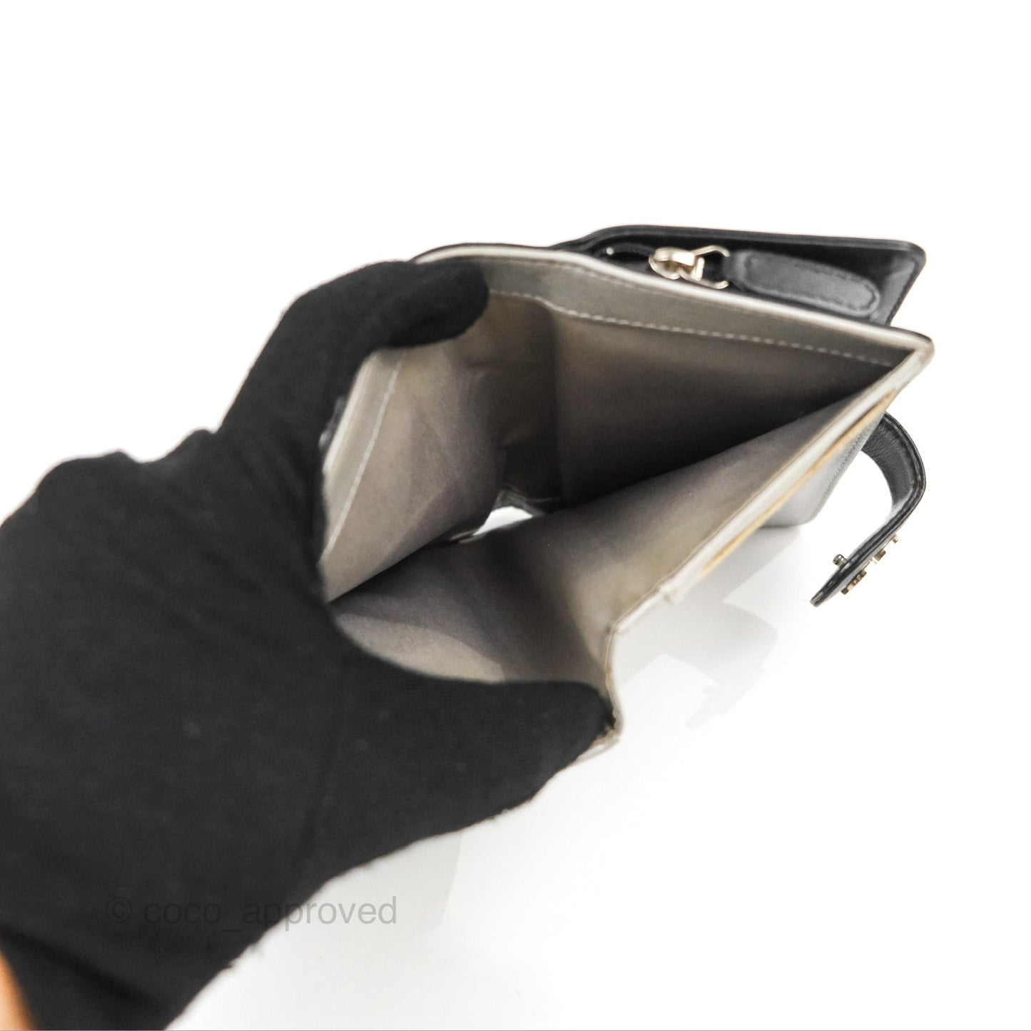Chanel Wallet Black Camellia Embossed Lambskin Silver Hardware