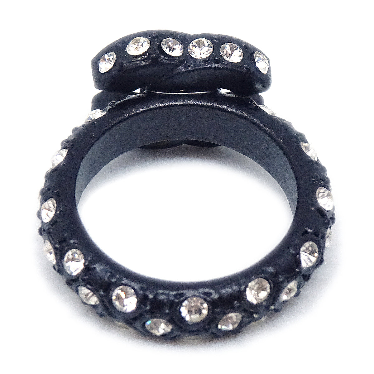 Luxury Chanel 2002 Crystal & Black CC Ring #53