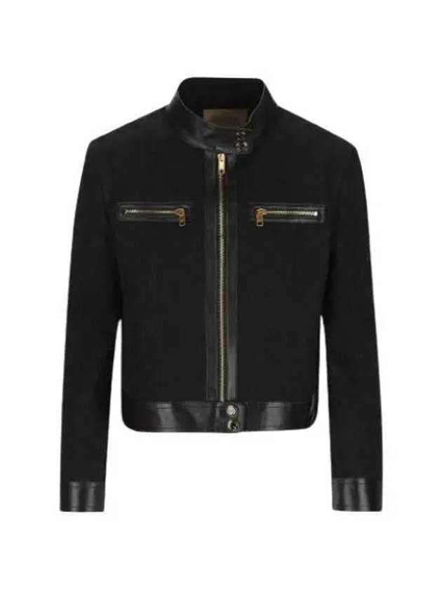 Luxury Gucci Trending 2025 GG Leather Triming Zip-up Jacket Black