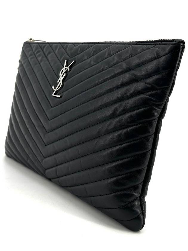 Luxury Saint Laurent Monogram silver clutch new medium 559193