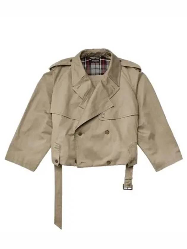Luxury Balenciaga Fold Cotton Twill Short Trench Coat Beige