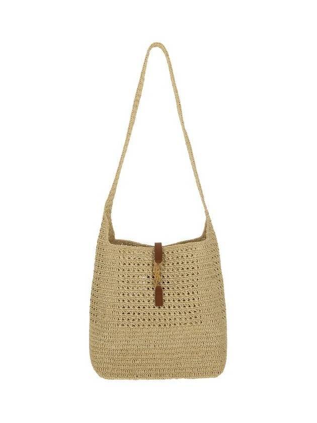 Luxury Saint Laurent Raffia Crochet Hobo Shoulder Bag Natural