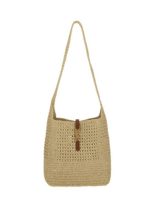 Luxury Saint Laurent Raffia Crochet Hobo Shoulder Bag Natural
