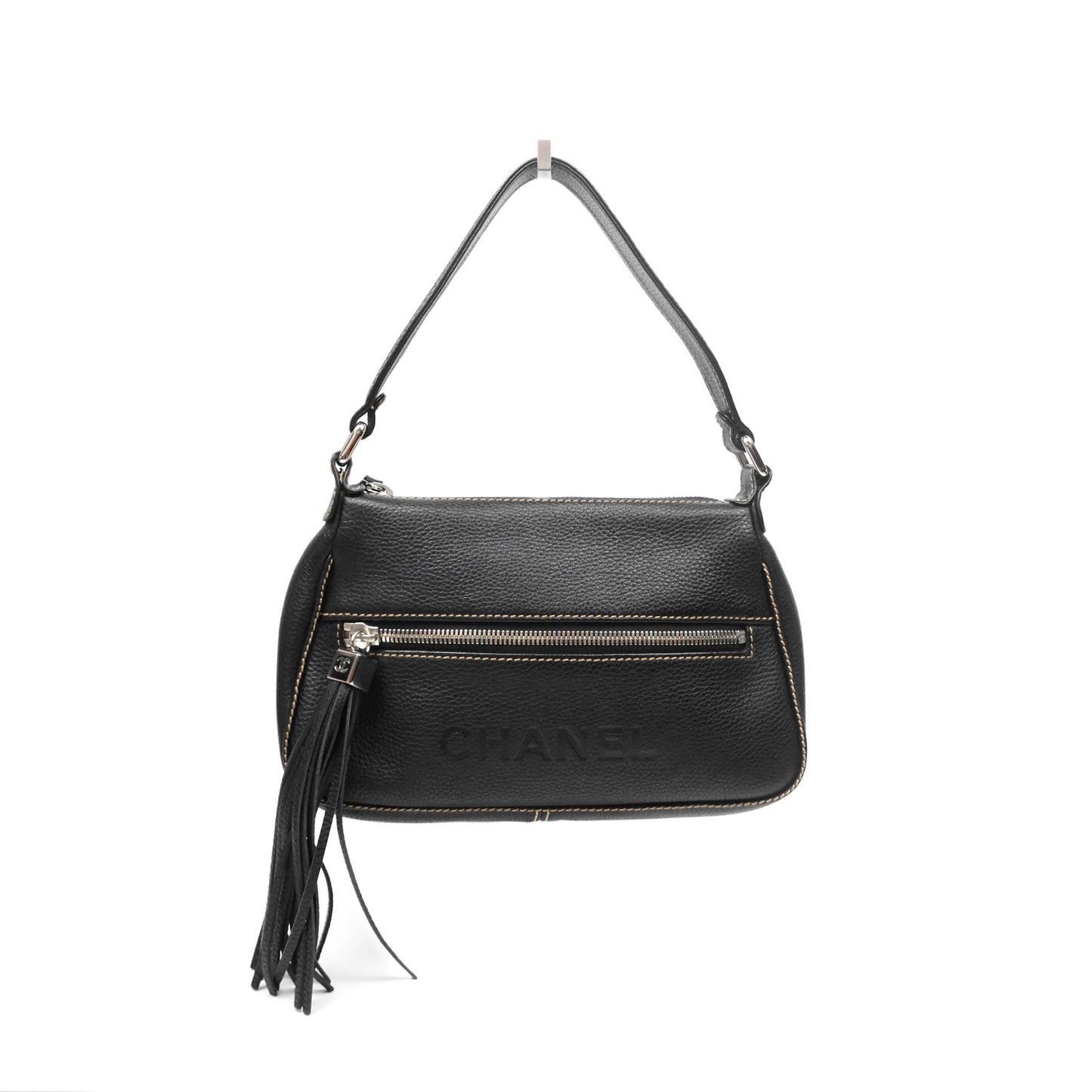Chanel Vintage Fringe CC Shoulder Bag Black Calfskin
