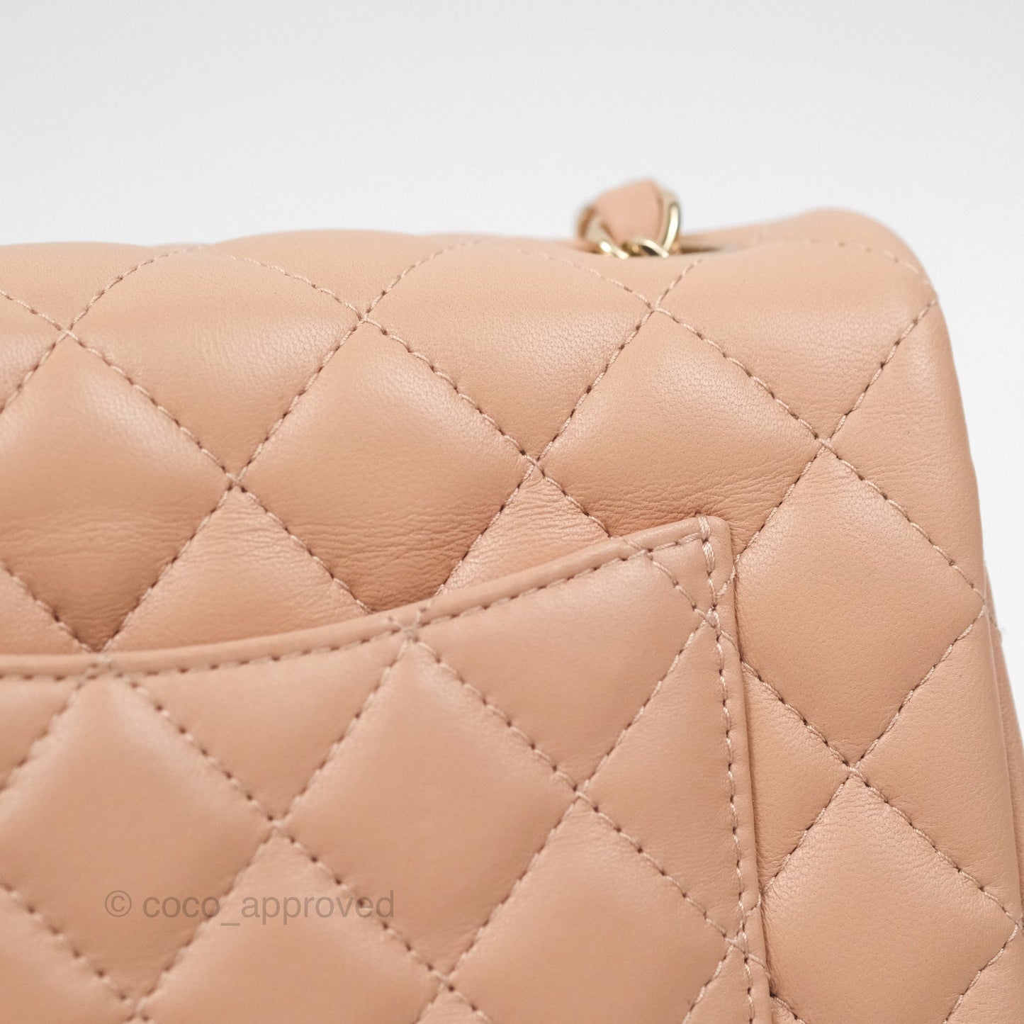 Chanel Quilted Mini Rectangular Flap Beige Lambskin Gold Hardware