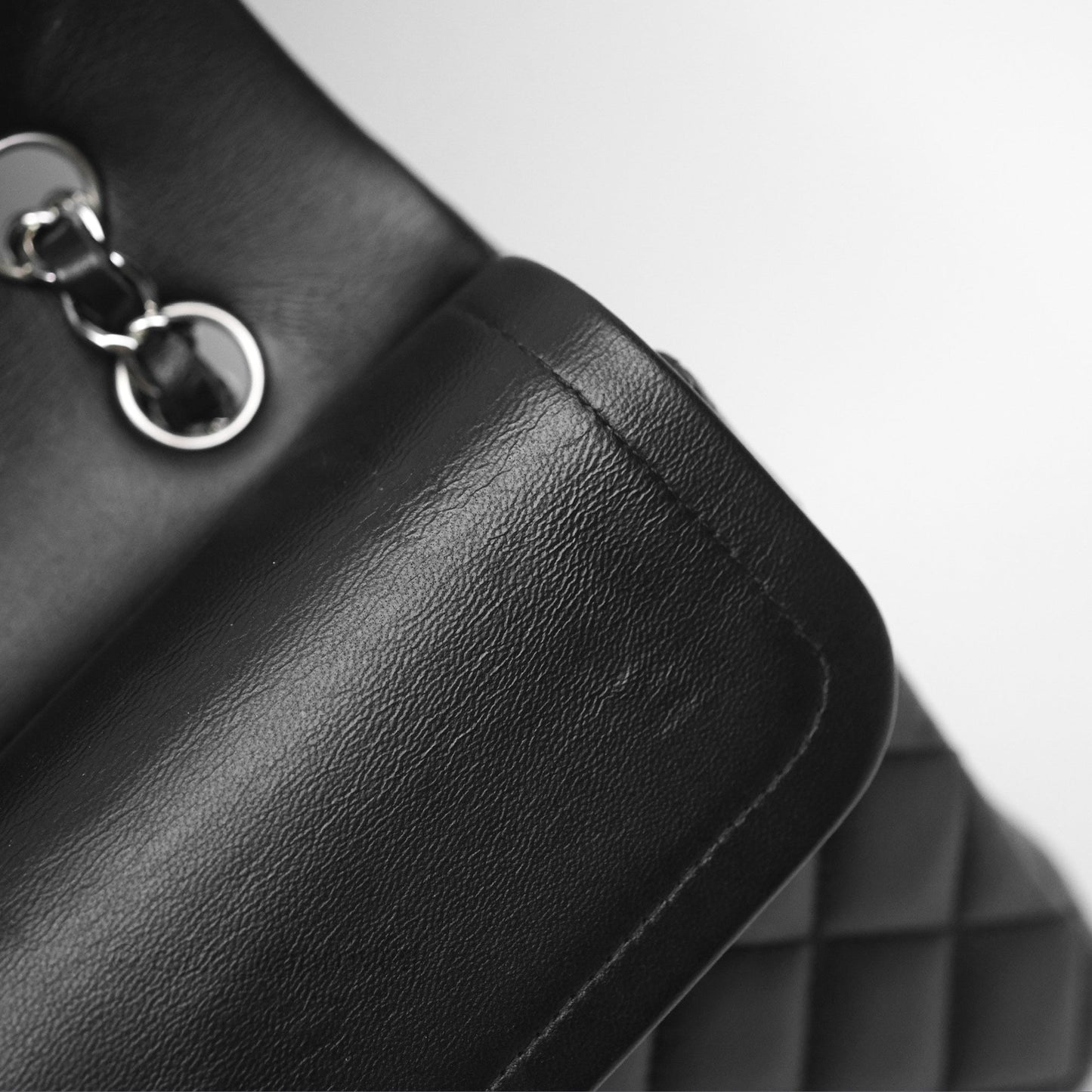 Chanel Classic M/L Medium Flap Quilted Black Lambskin Silver Hardware