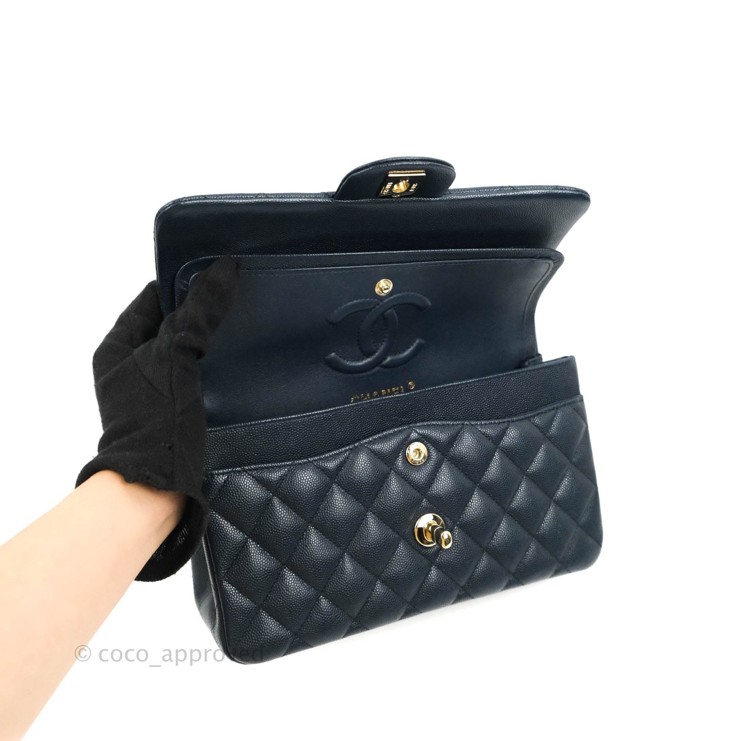 Chanel Classic Small S/M Flap Navy Blue Caviar Gold Hardware 21P