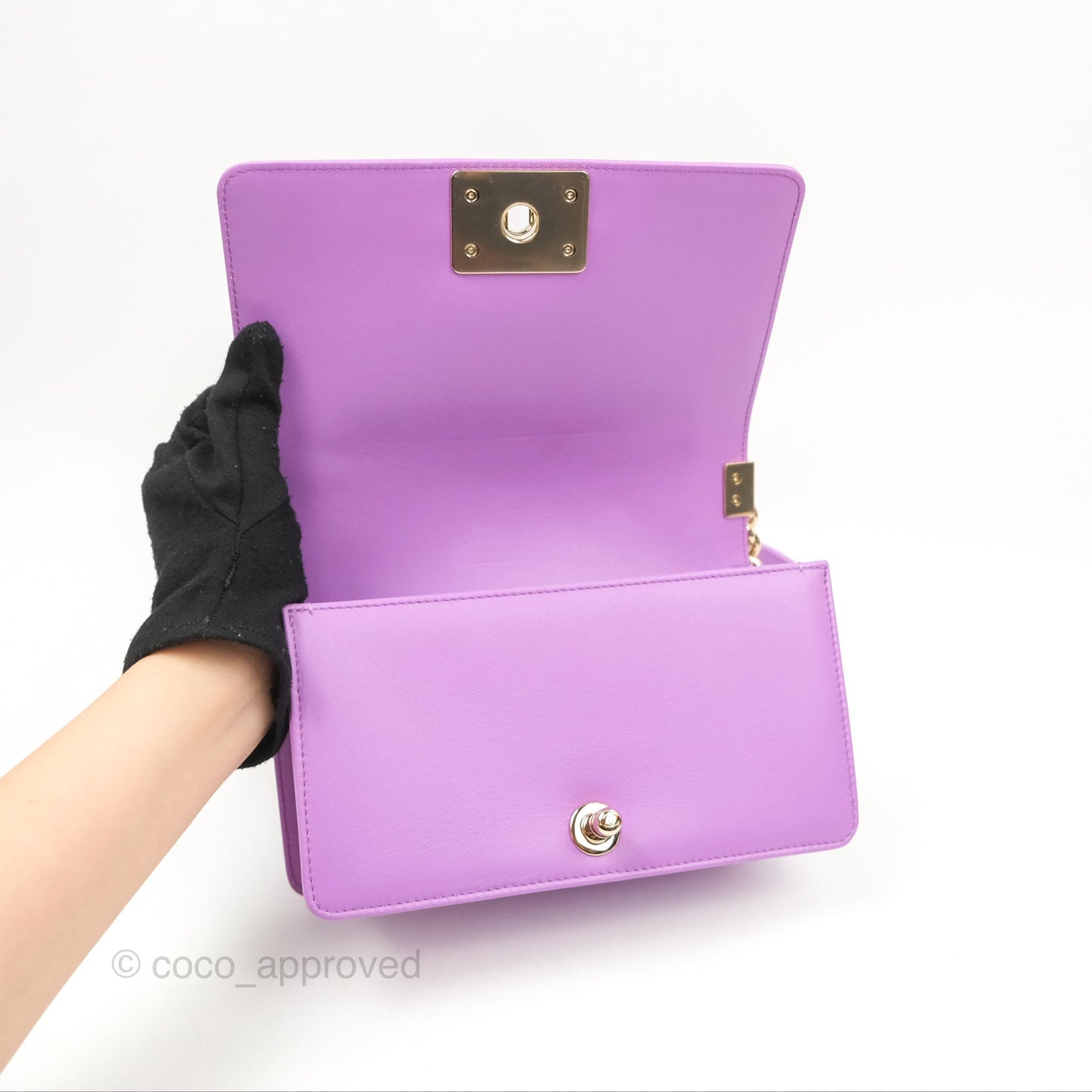 Chanel Chevron Small Boy Purple Calfskin Gold Hardwa