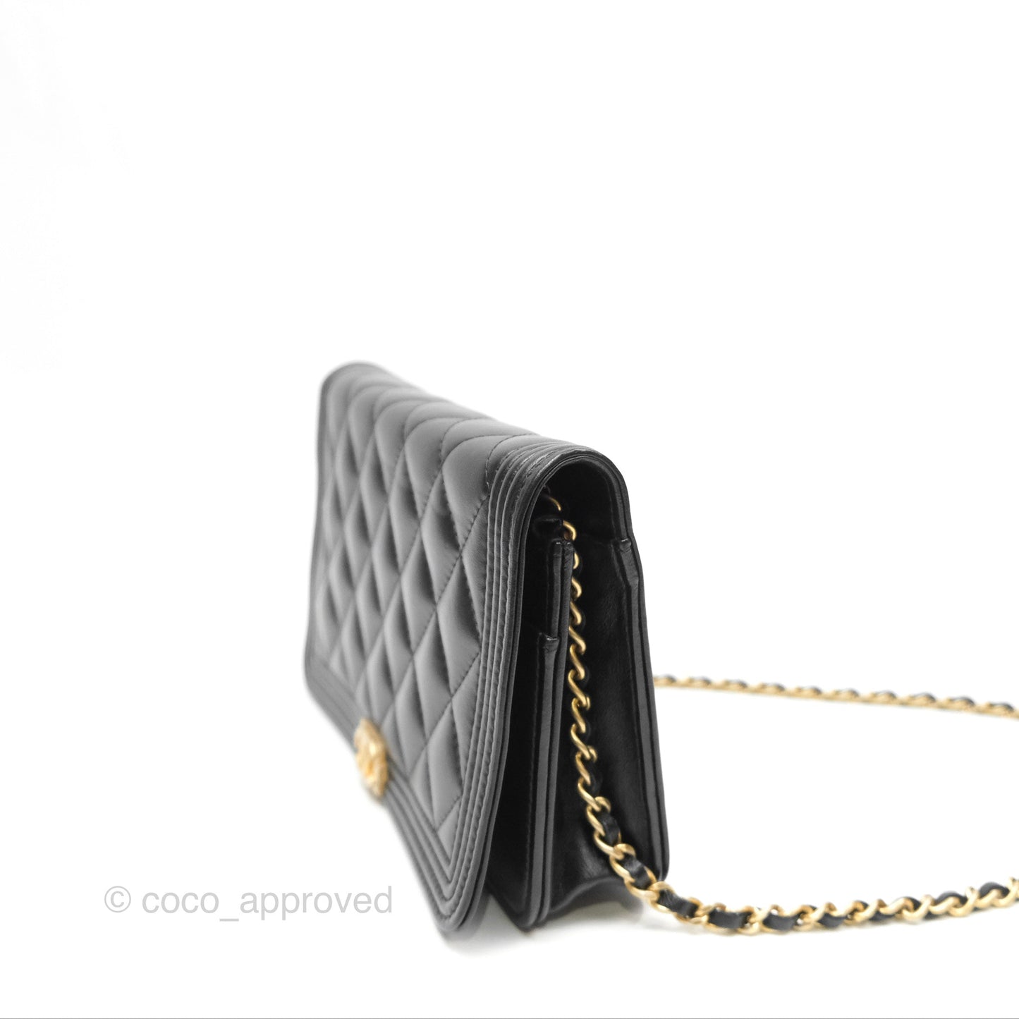 Chanel Quilted Boy Wallet on Chain WOC Black Calfskin Aged Gold Hardware