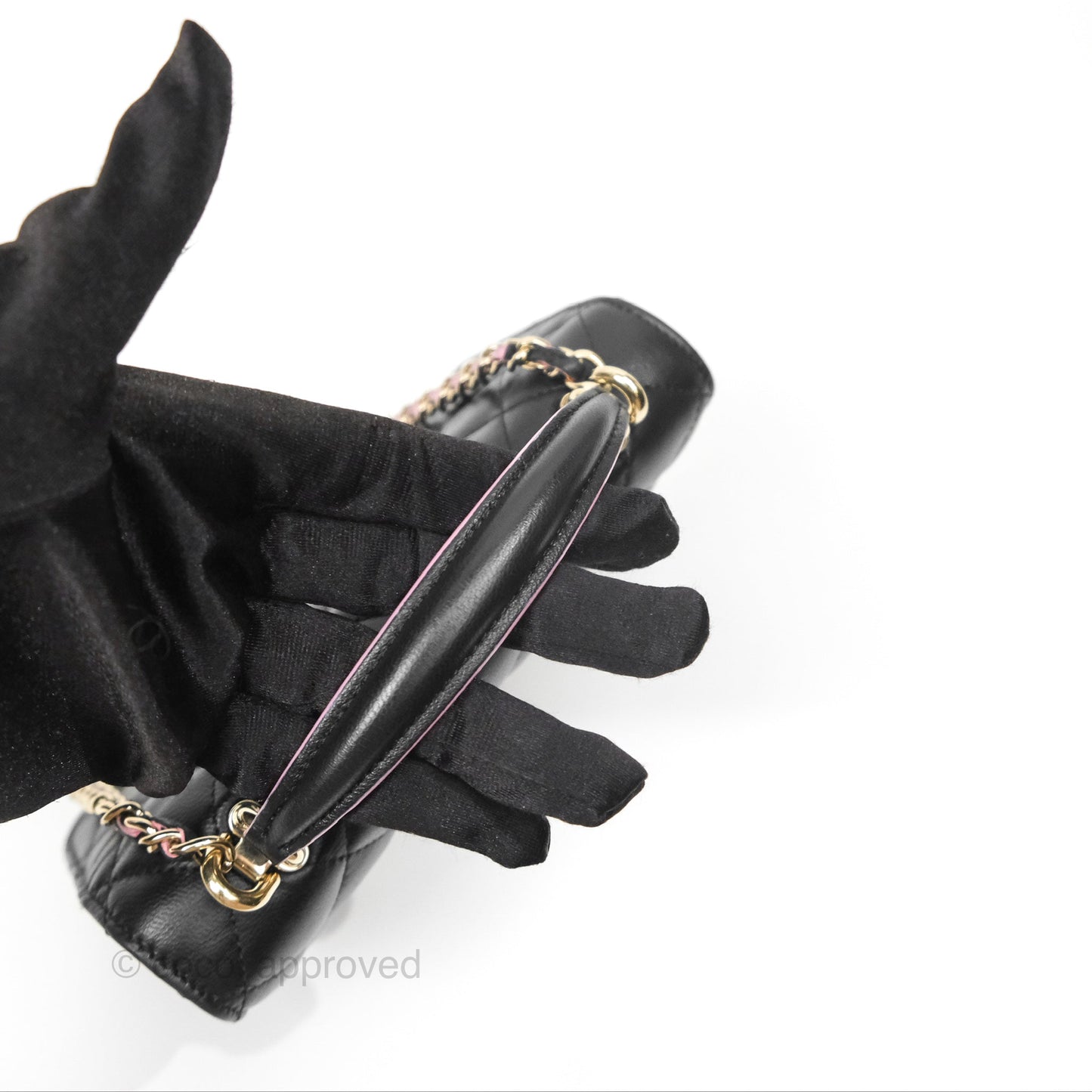 Chanel Top Handle Mini WOC Phone Holder Black/Pink Lambskin Gold Hardware 23P