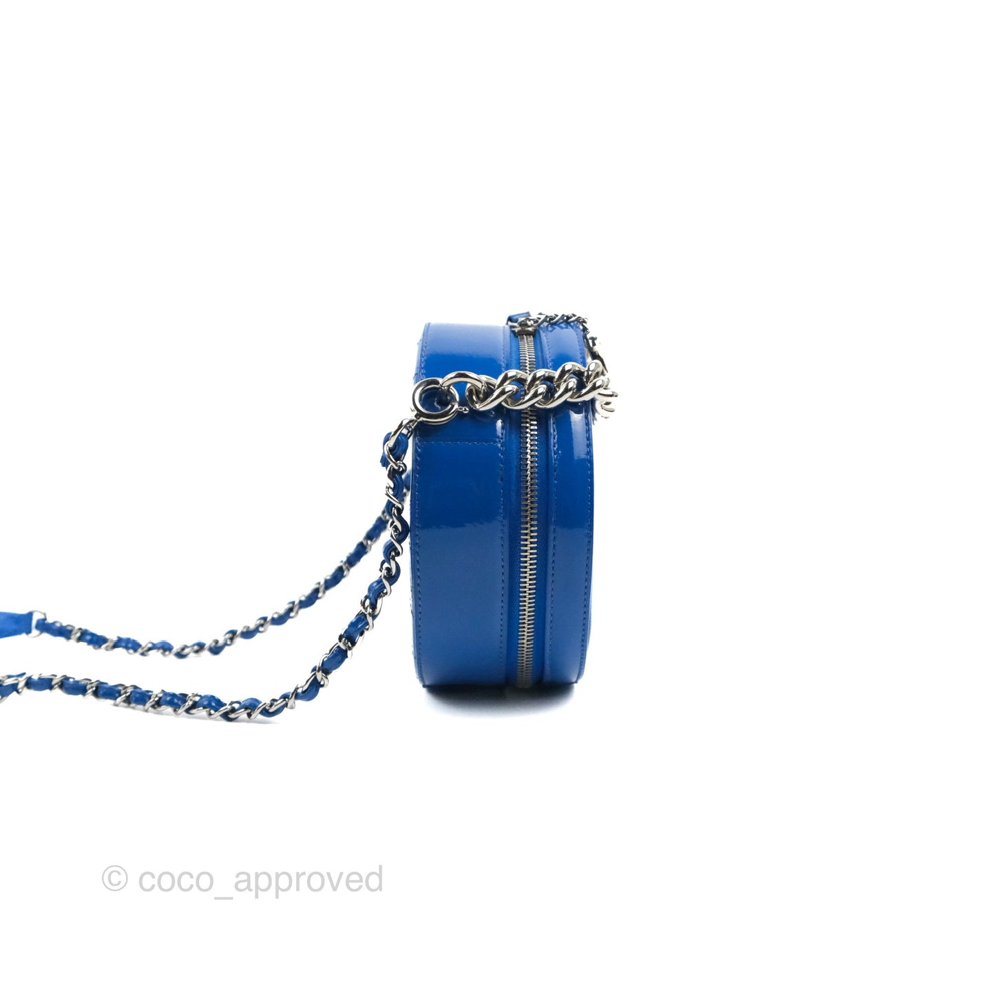 Chanel Round As Earth Bag with Owl Charm Blue Patent Silver Hardware