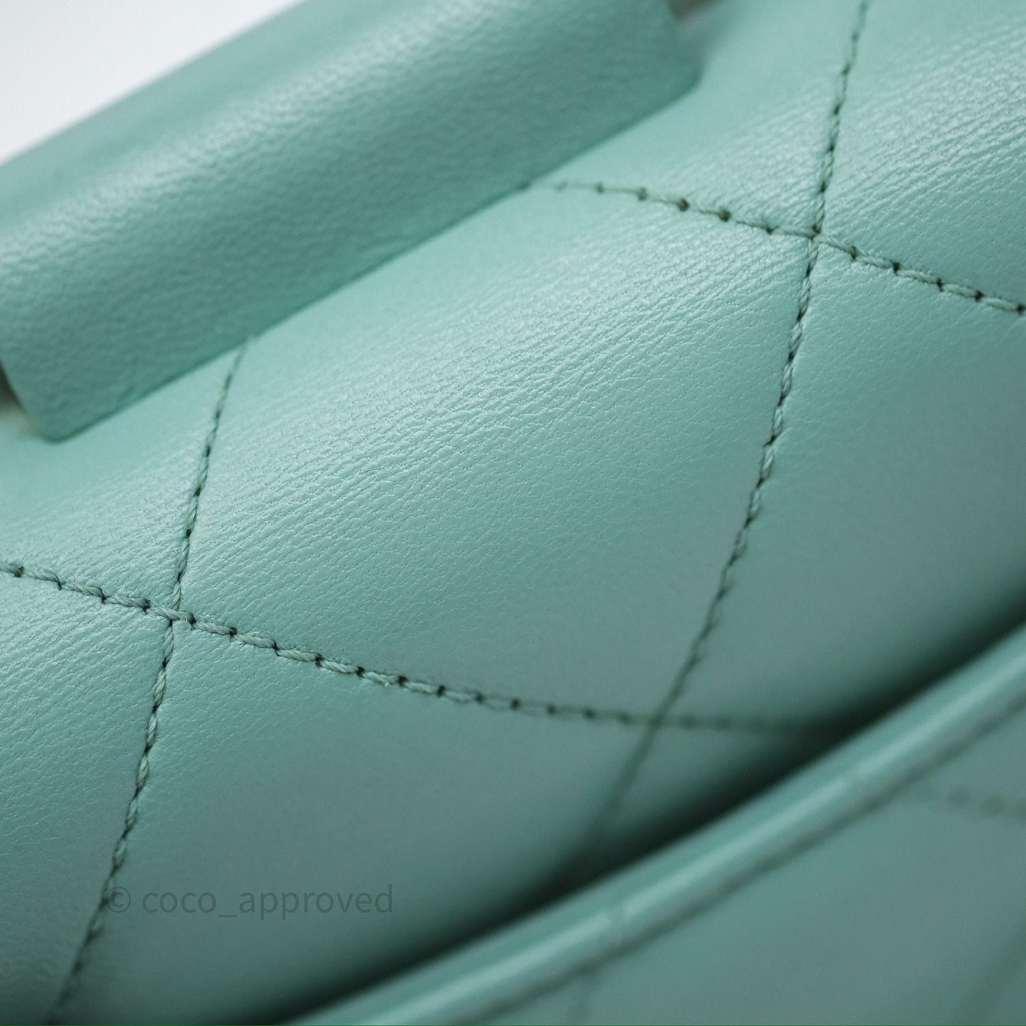 Chanel Quilted Small Circular Handle Bag Mint Green Aged Gold Hardware