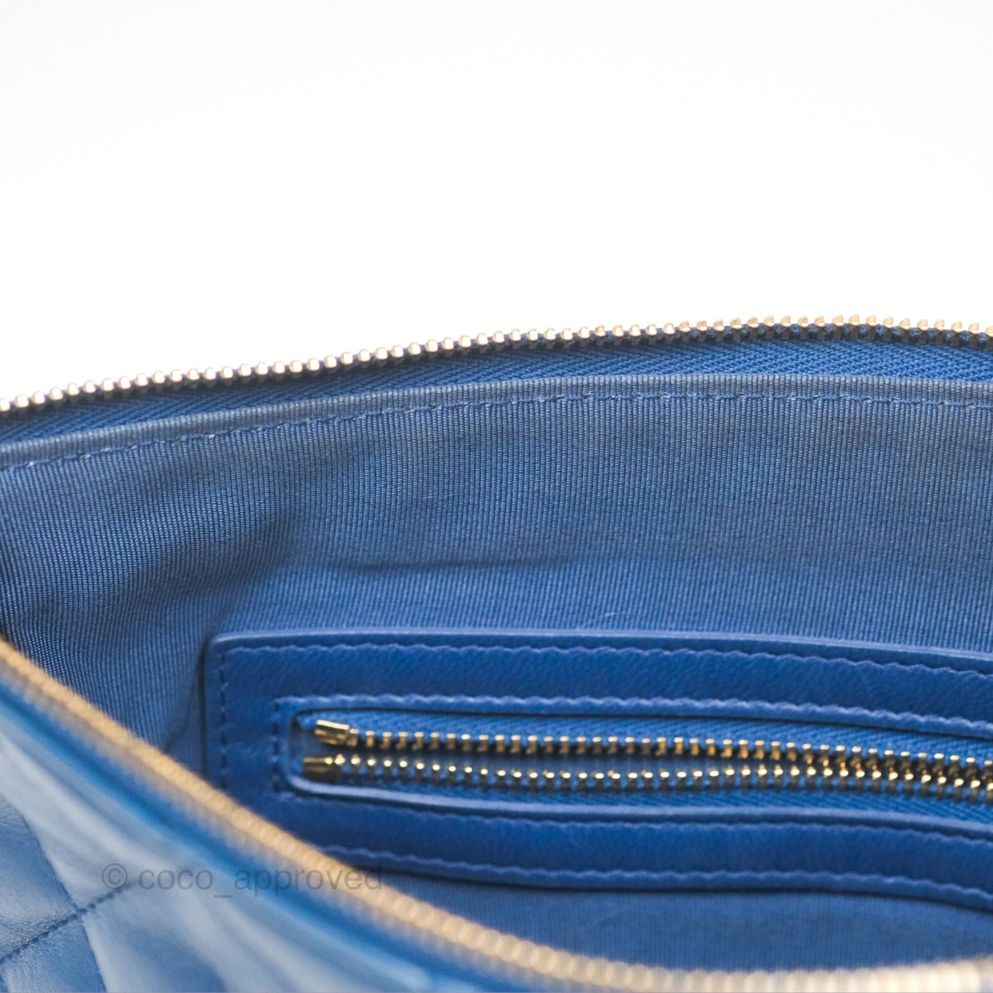 Chanel Medium Quilted O Case Blue Lambskin Gold Hardware
