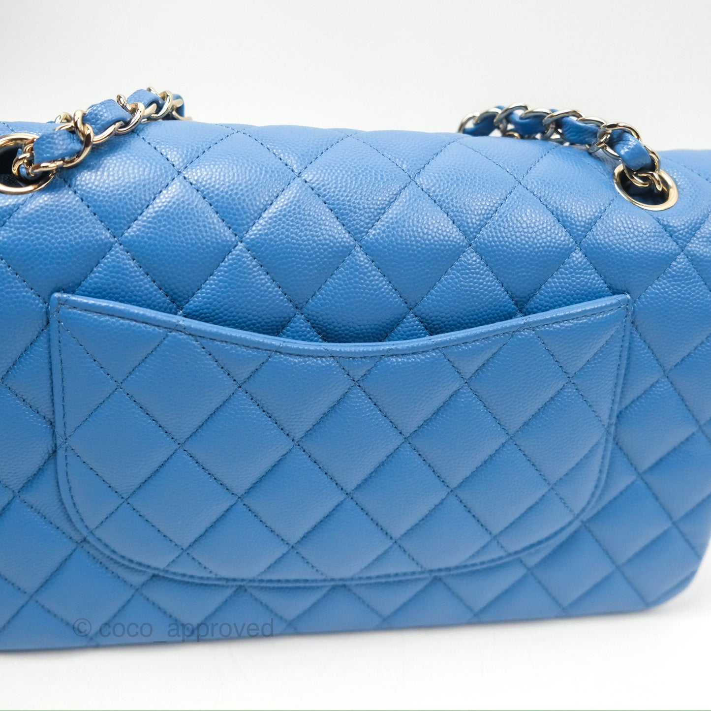 Chanel Classic M/L Medium Flap Quilted Blue Caviar Gold Hardware