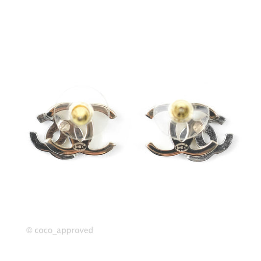 Chanel Double Crystal CC Earrings Silver & Gold Tone 21A