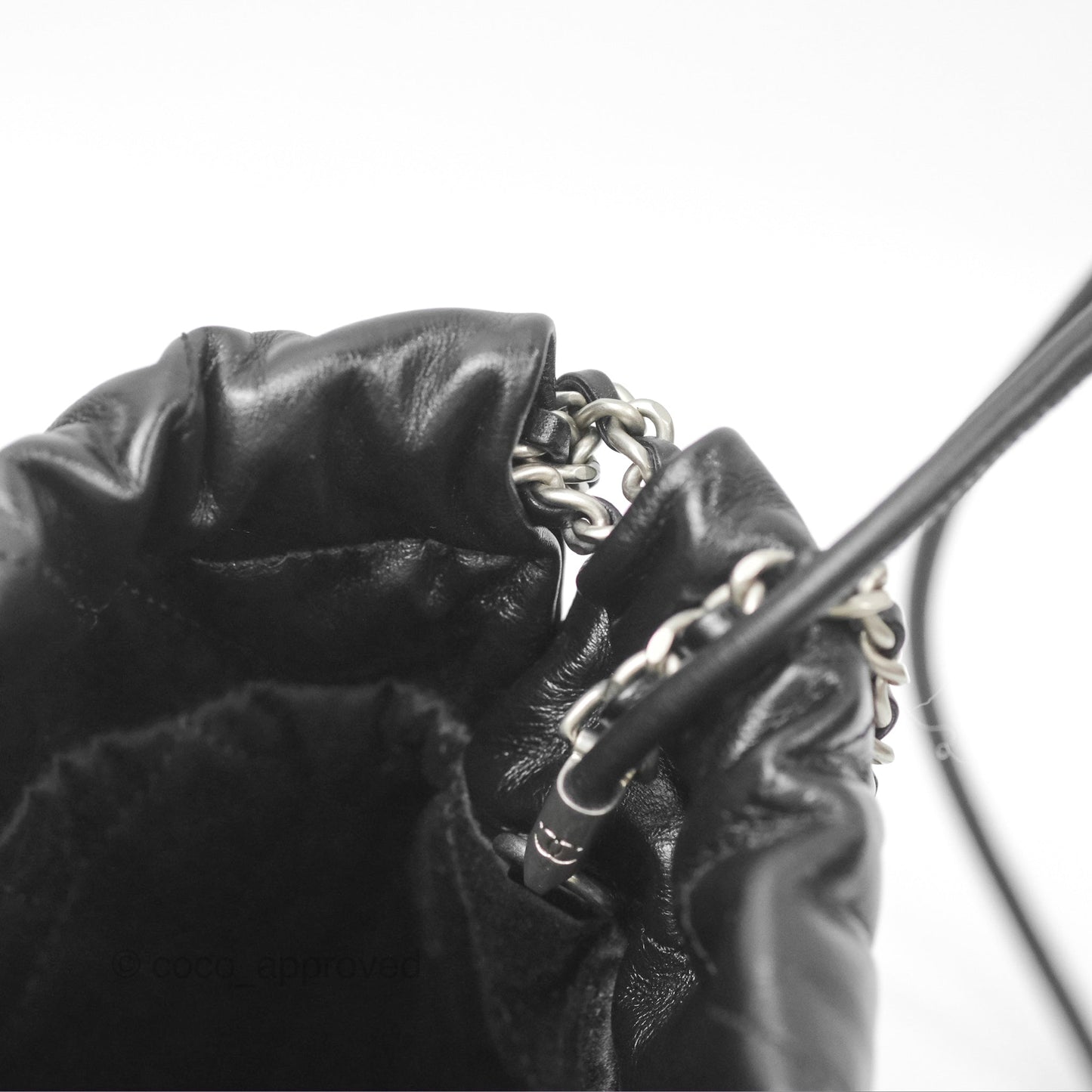 Chanel 22 Mini Bag Black Shiny Crumpled Calfskin Matte Silver Hardware