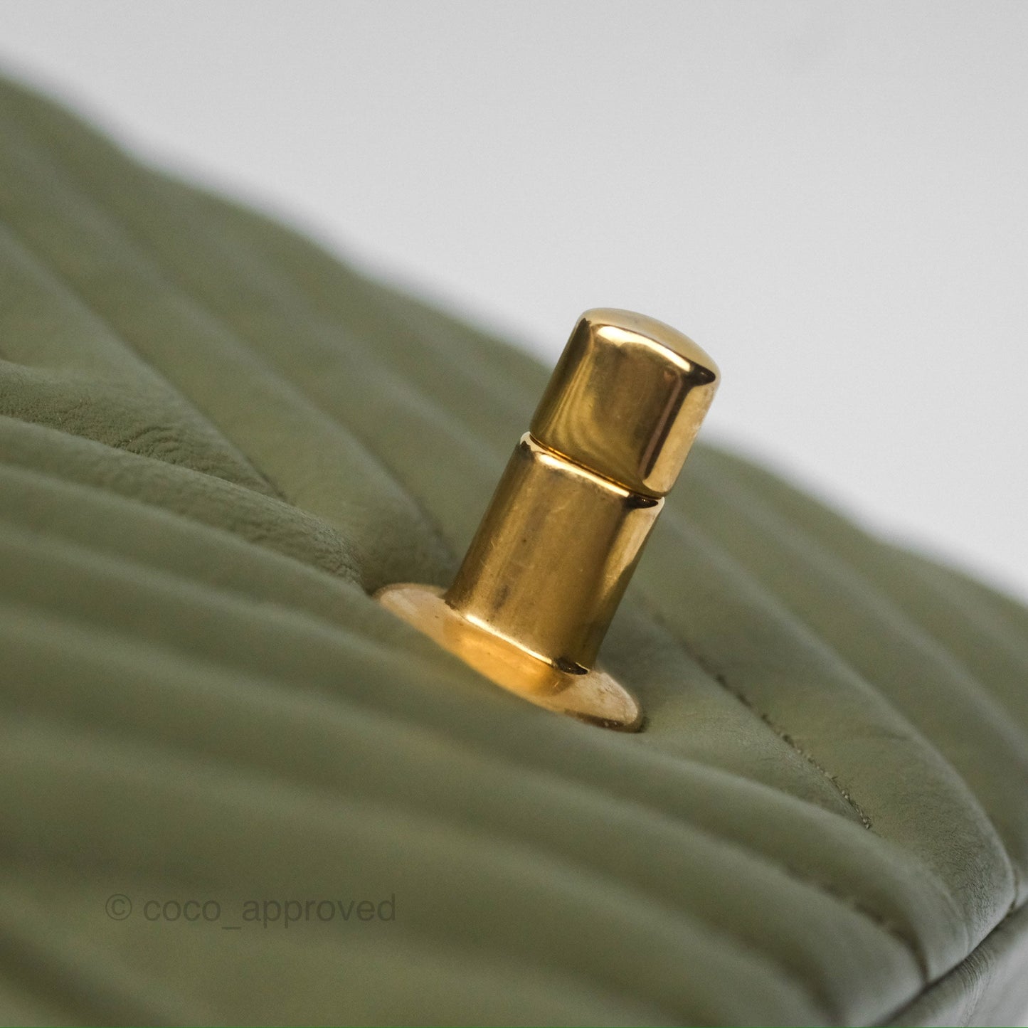 Chanel Mini Square Flap Chevron Olive Green Calfskin Gold Hardware