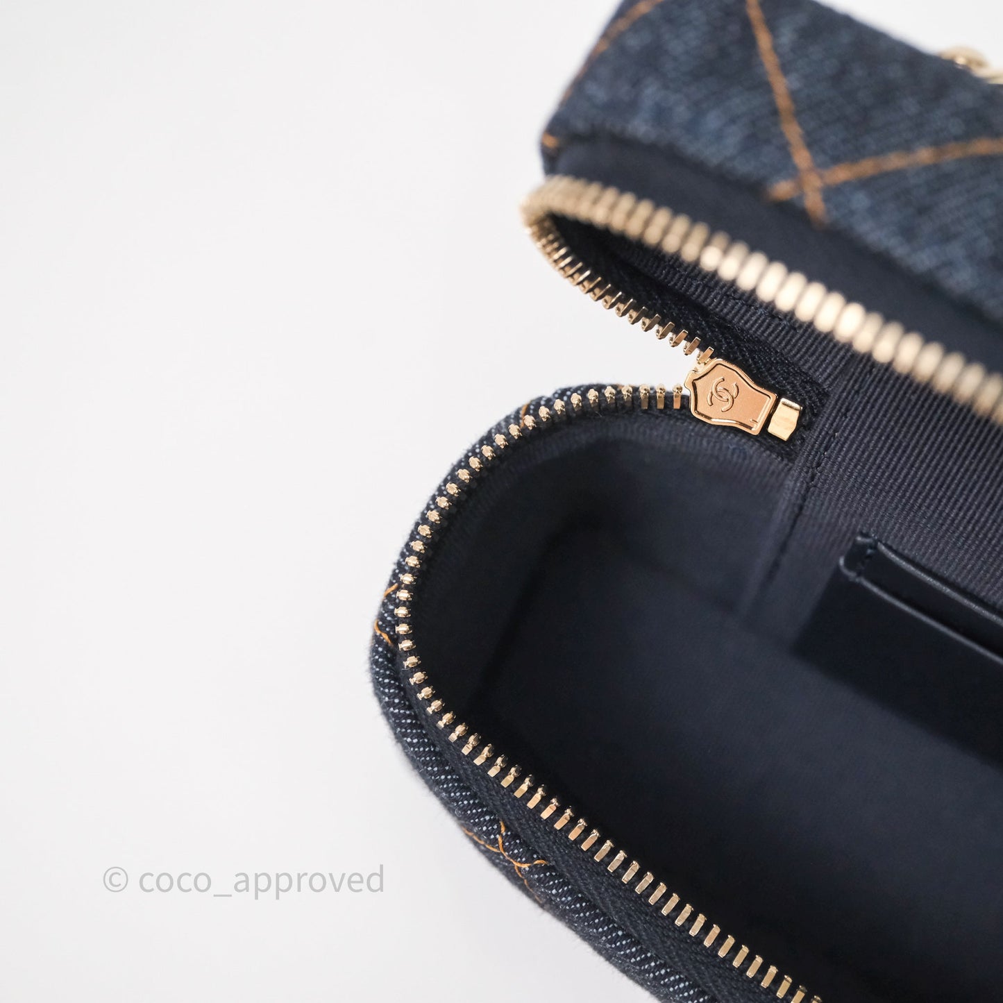 Chanel Top Handle Long Vanity with Chain Dark Blue Denim Gold Hardware