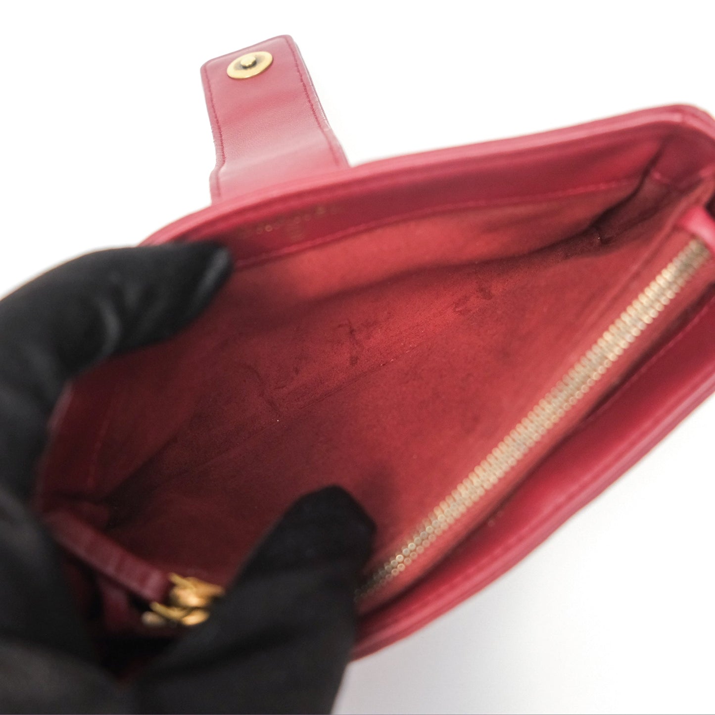 Chanel Quilted Boy Coin Case Dark Red Aged Gold Hardware