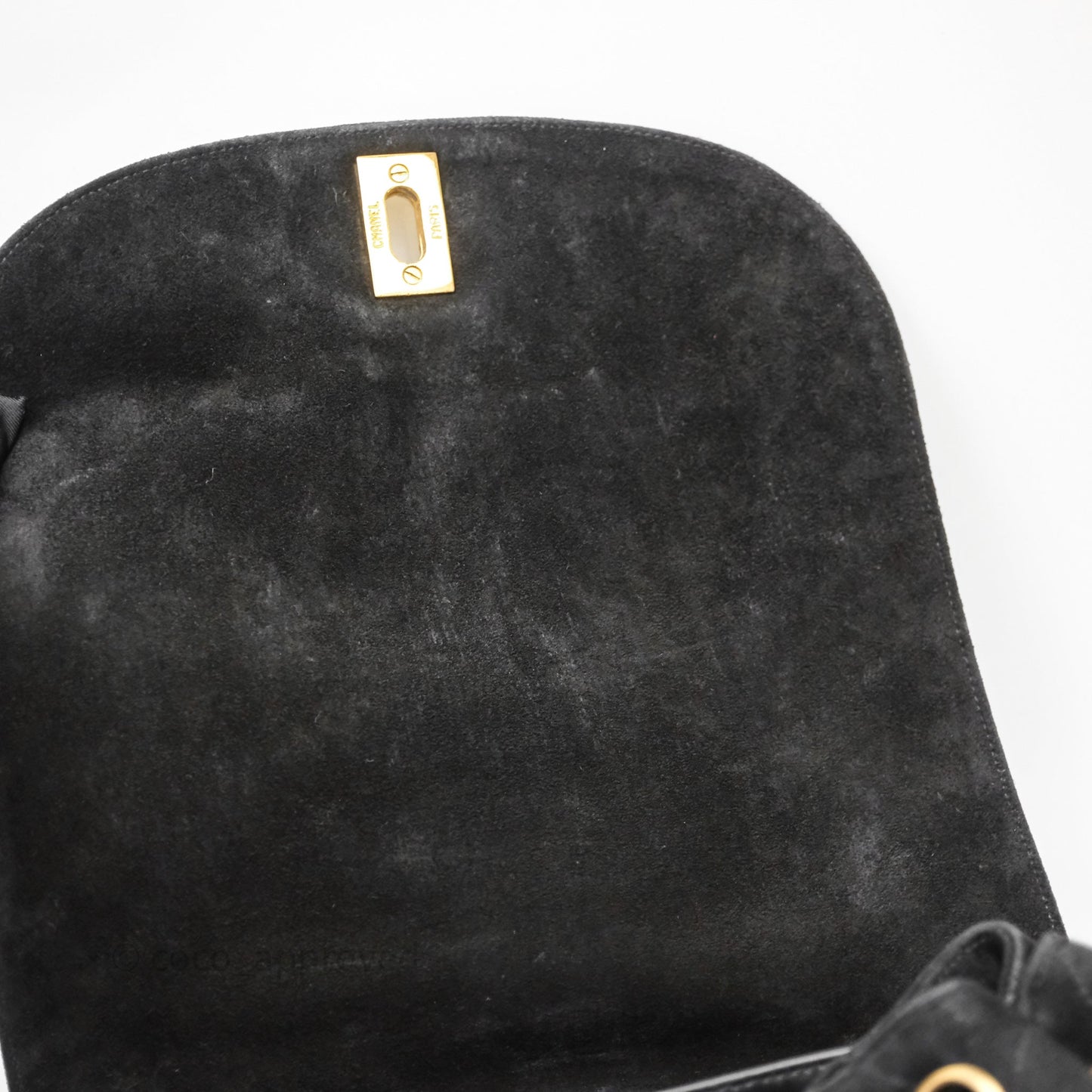 Chanel Vintage Quilted Suede CC Backpack Black Gold Hardware