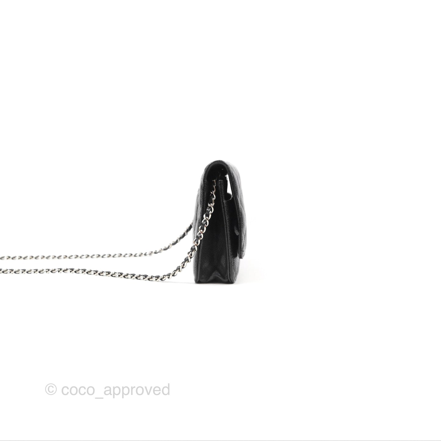 Chanel Quilted Classic Wallet On Chain WOC Black Caviar Silver Hardware