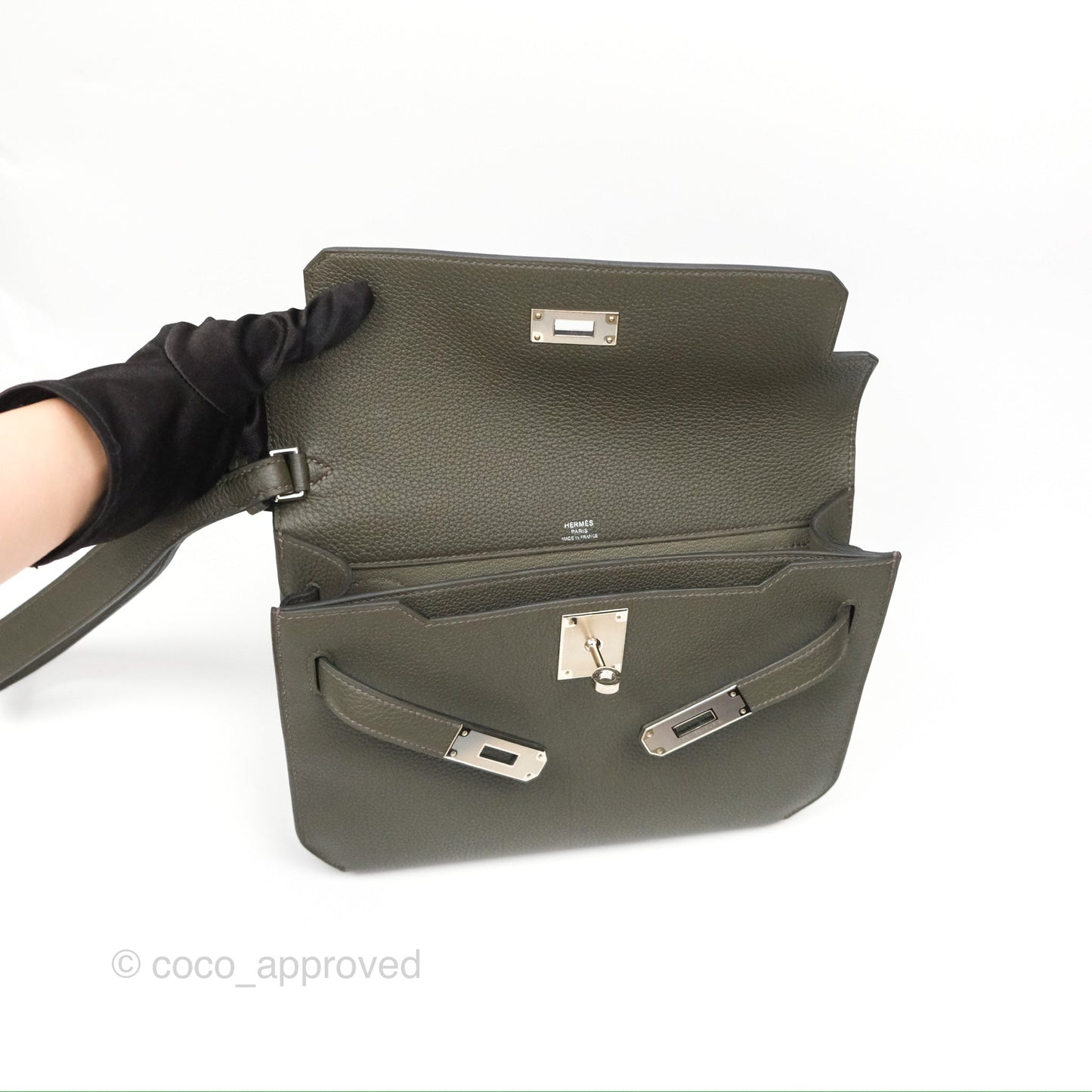 Hermès Kelly Depeches 25 Pouch Vert De Gris Togo