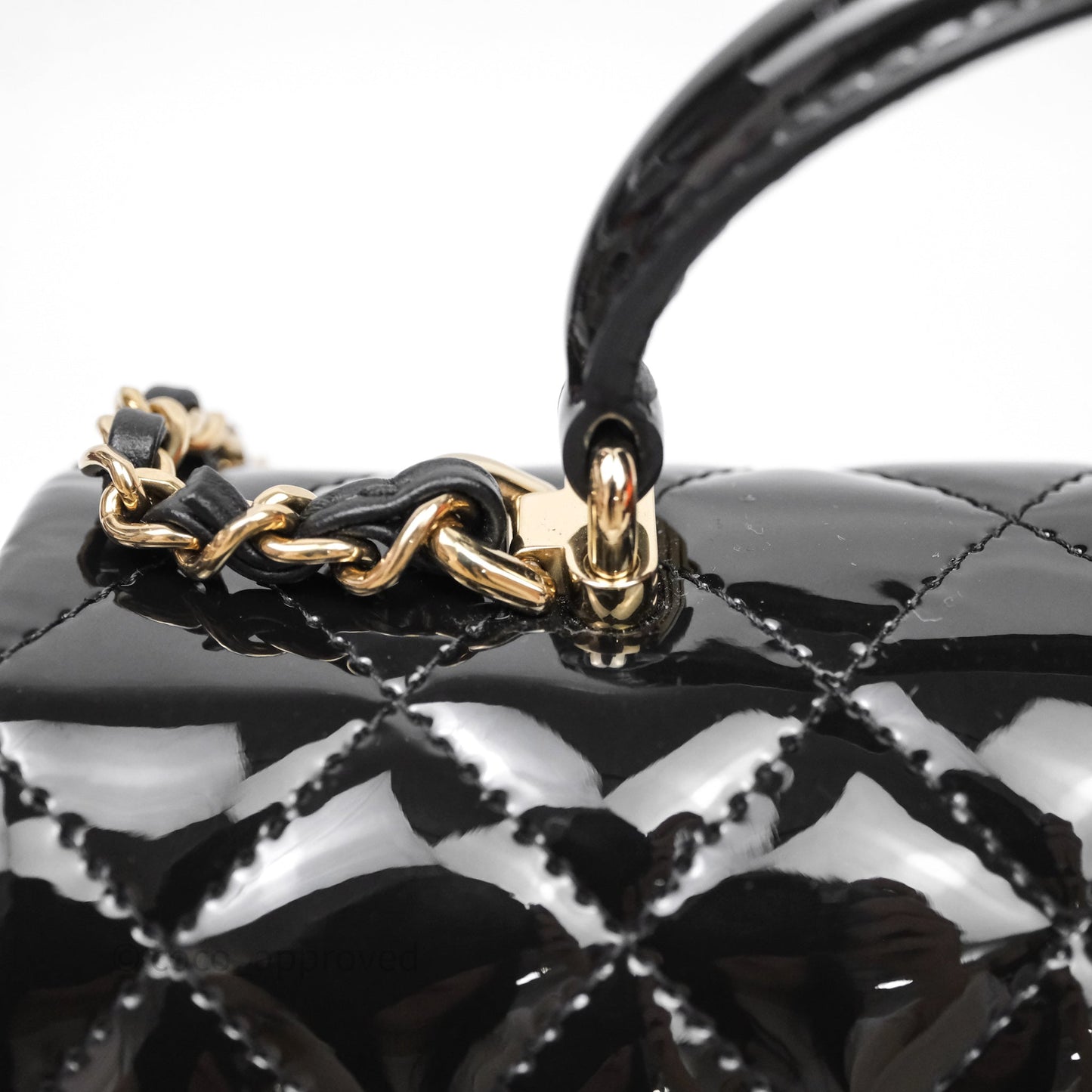 Chanel Top Handle Mini Rectangular Flap Black Patent Gold Hardware