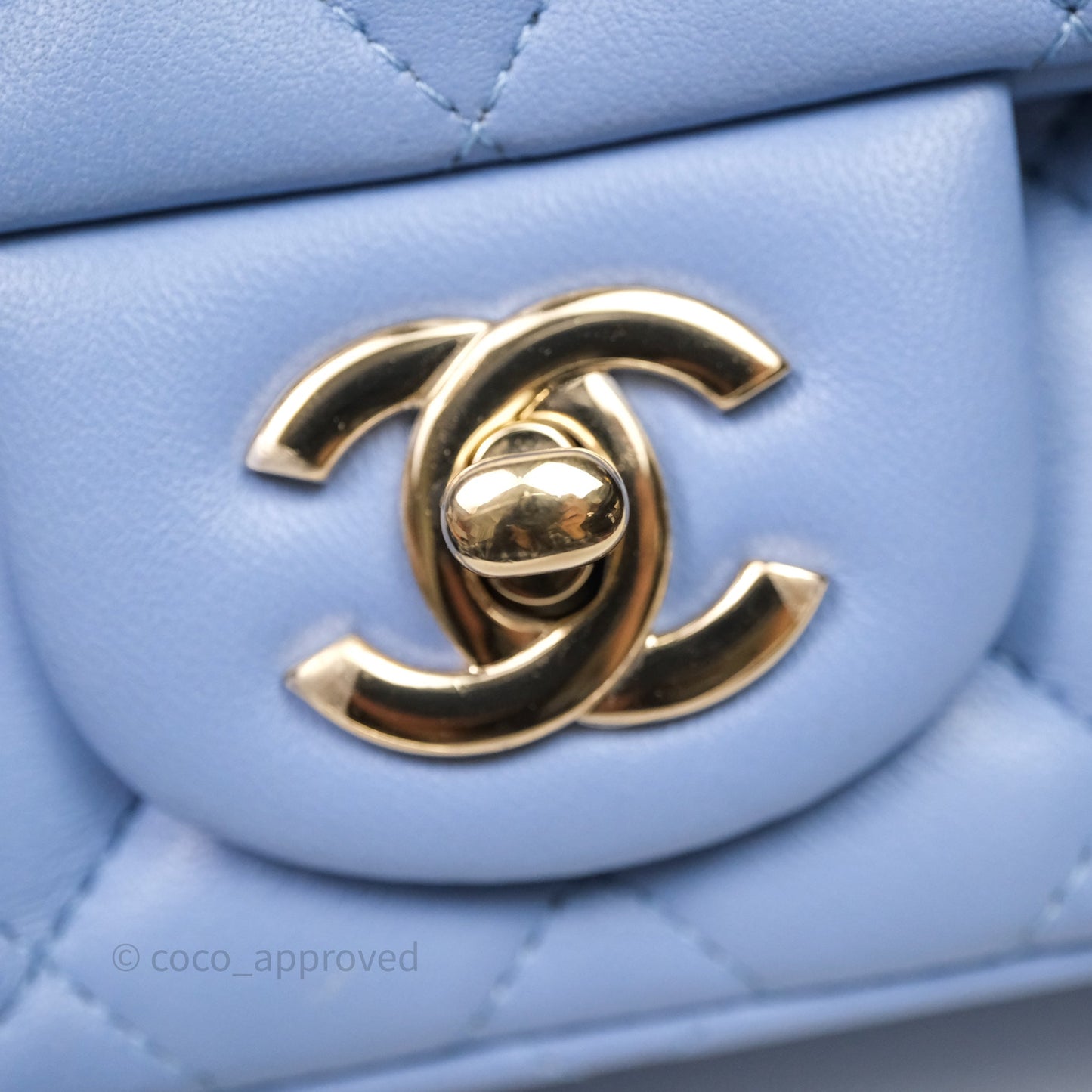 Chanel Mini Square Quilted Sky Blue Lambskin Gold Hardware