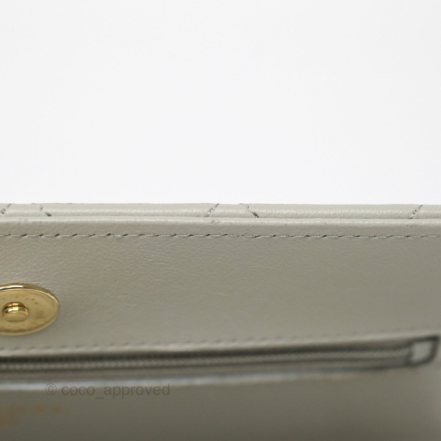 Chanel Classic Quilted Wallet on Chain WOC Light Grey Lambskin Gold Hardware