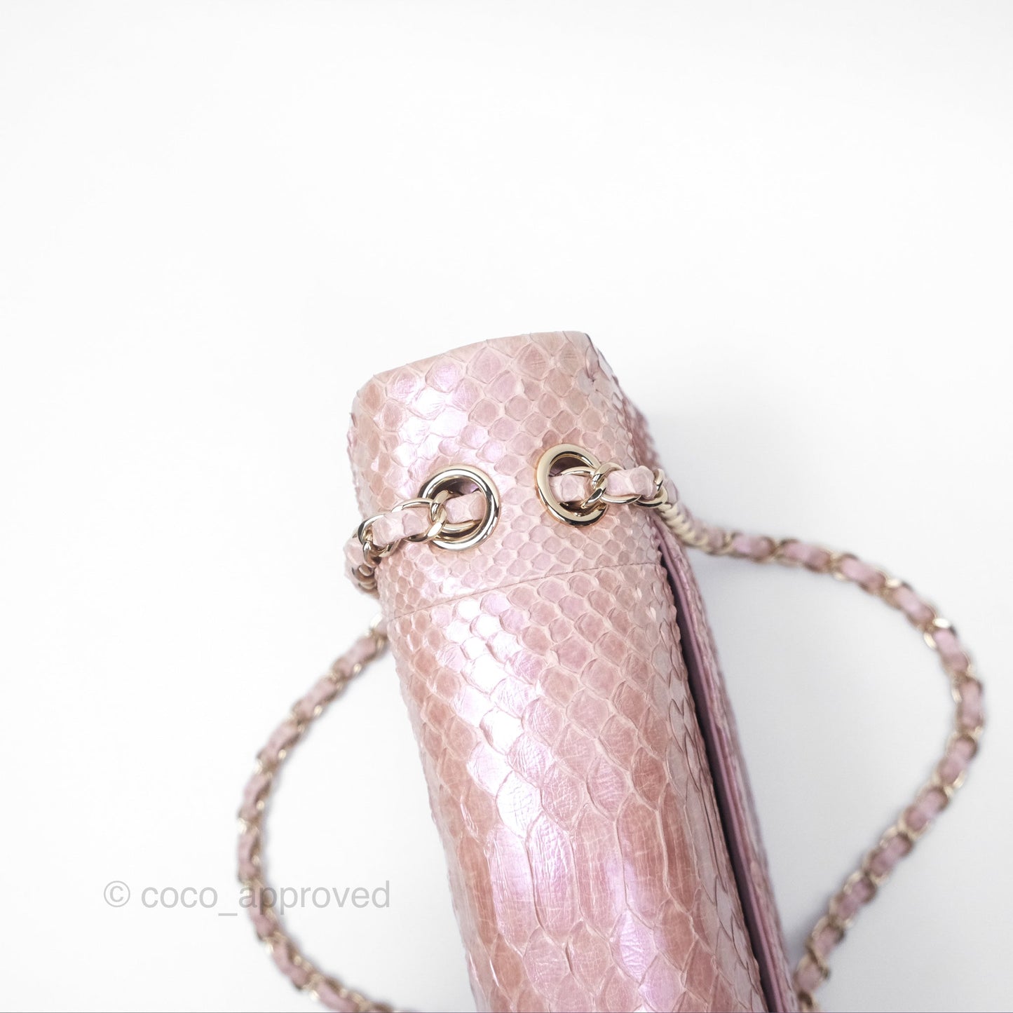 Chanel Classic M/L Medium Flap Quilted Iridescent Pink Python Gold Hardware