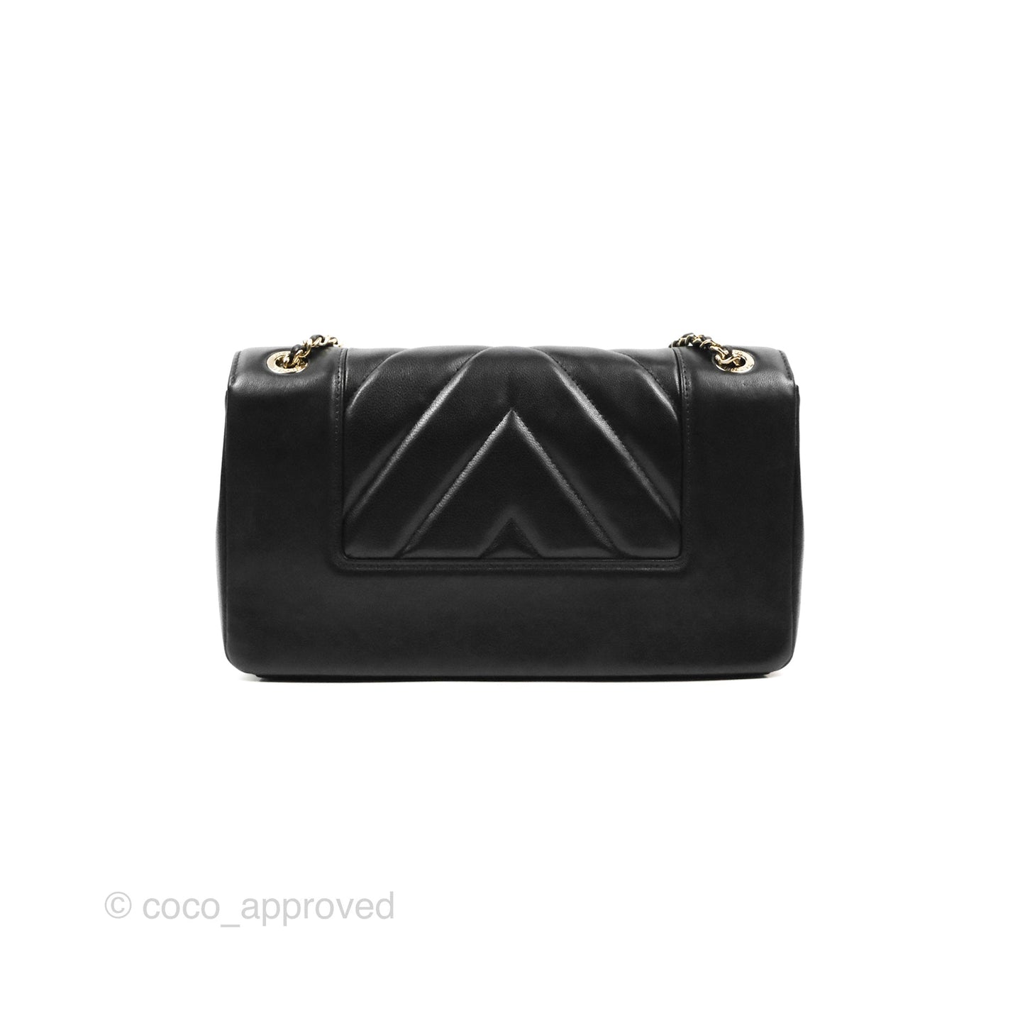 Chanel Chevron Mademoiselle Flap Bag Black Sheepskin Gold Hardware