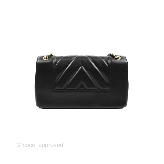 Chanel Chevron Mademoiselle Flap Bag Black Sheepskin Gold Hardware