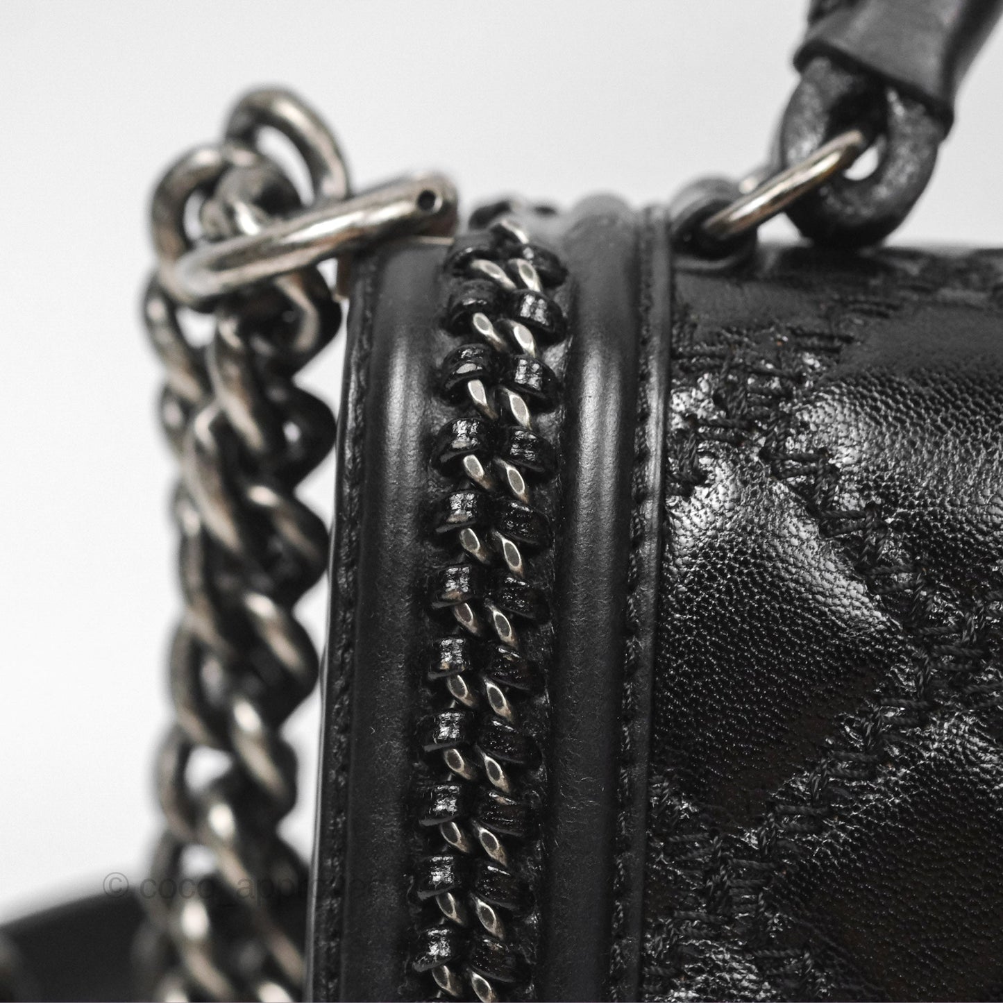 Chanel Small Chain Around Top Handle Boy Black Calfskin Ruthenium Hardware