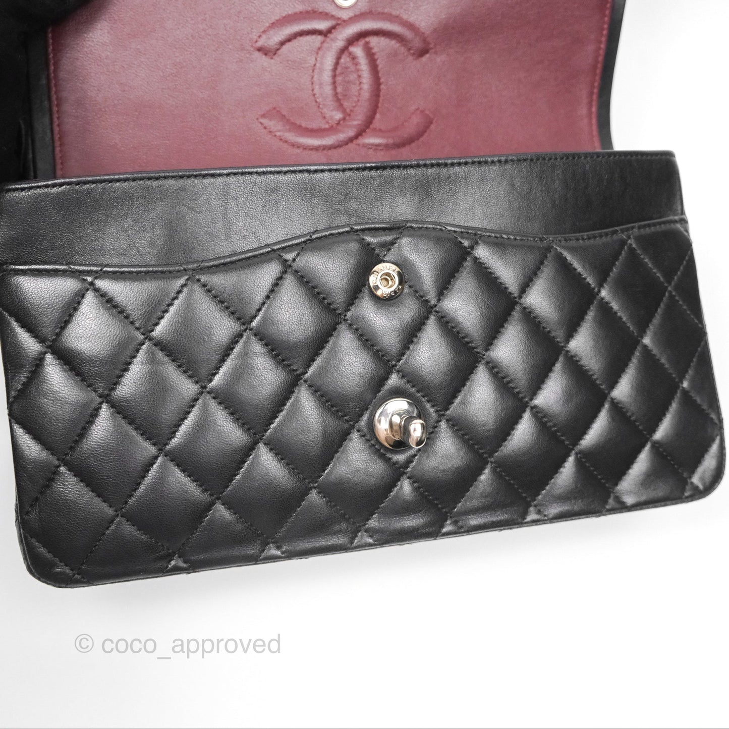 Chanel Classic M/L Medium Flap Quilted Black Lambskin Silver Hardware