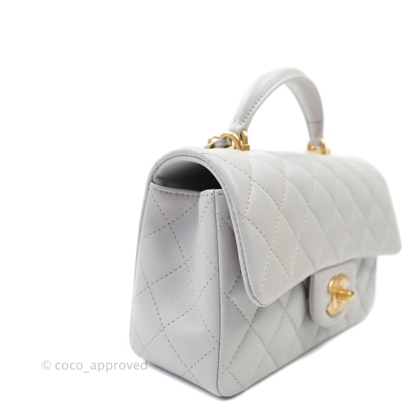 Chanel Top Handle Mini Rectangular Flap Bag Grey Lambskin Aged Gold Hardware