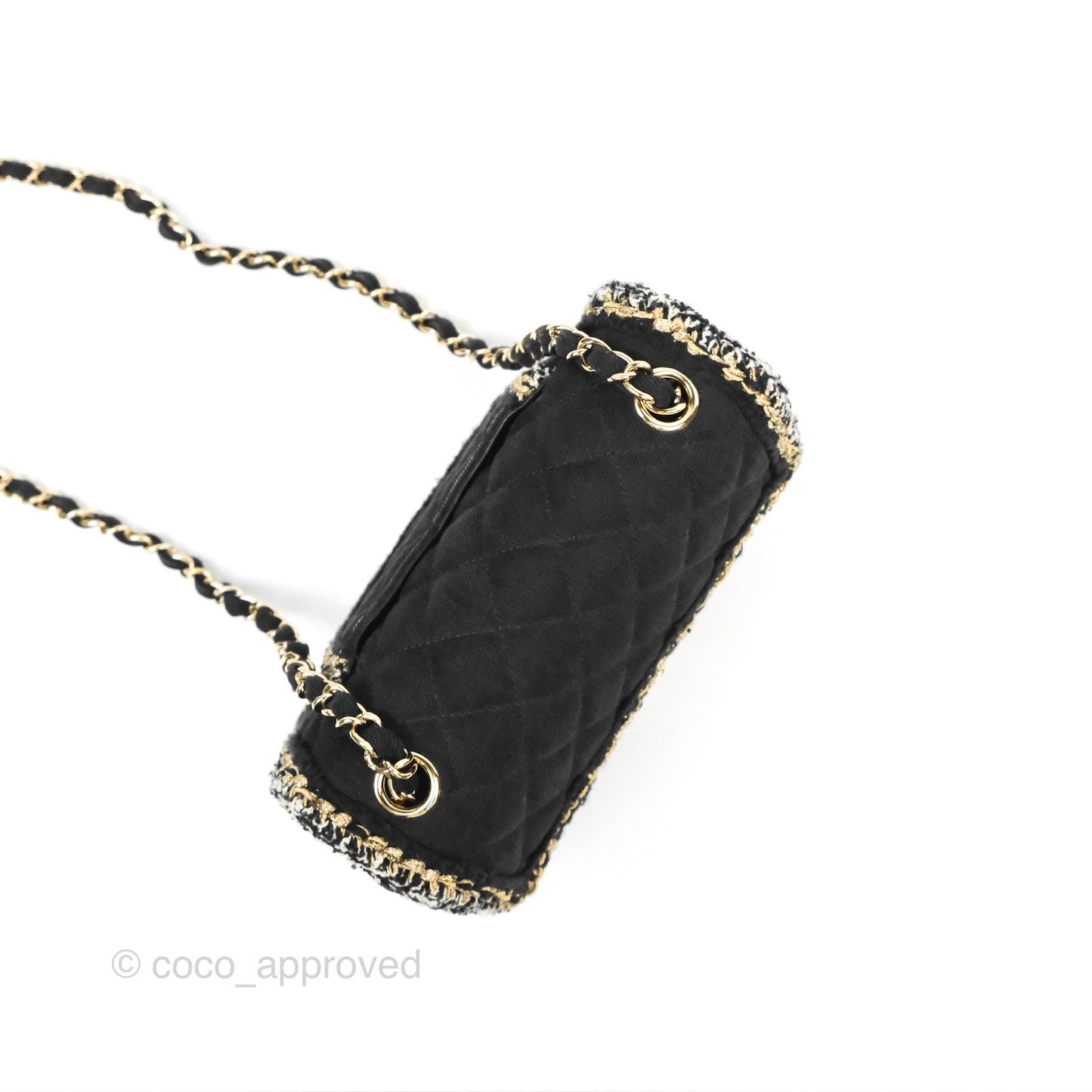Chanel Mini Rectangular Flap Bag Black Denim Braided Gold Hardware 18A