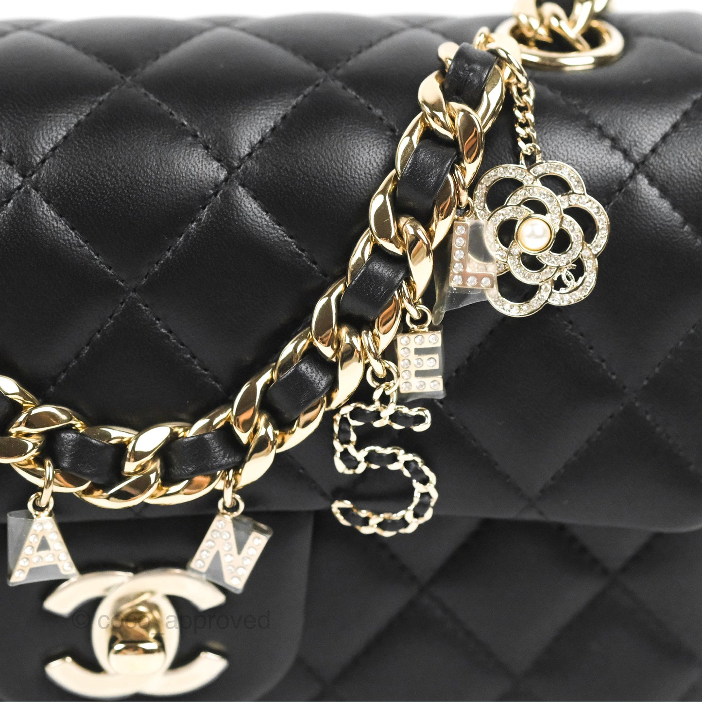 Chanel Quilted Mini Rectangular Lambskin Black Flap With Charms Gold Hardware 21C