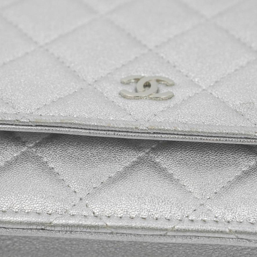 Chanel Quilted Wallet on Chain WOC Silver Lambskin Silver Hardware