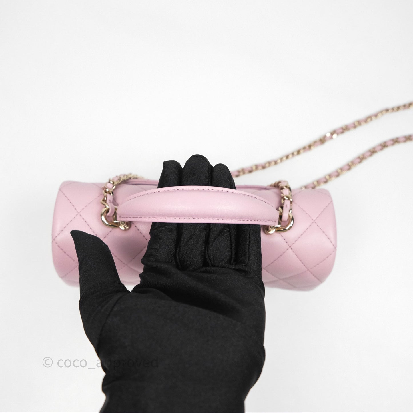 Chanel Top Handle Mini Rectangular Flap Pink Lambskin Gold Hardware