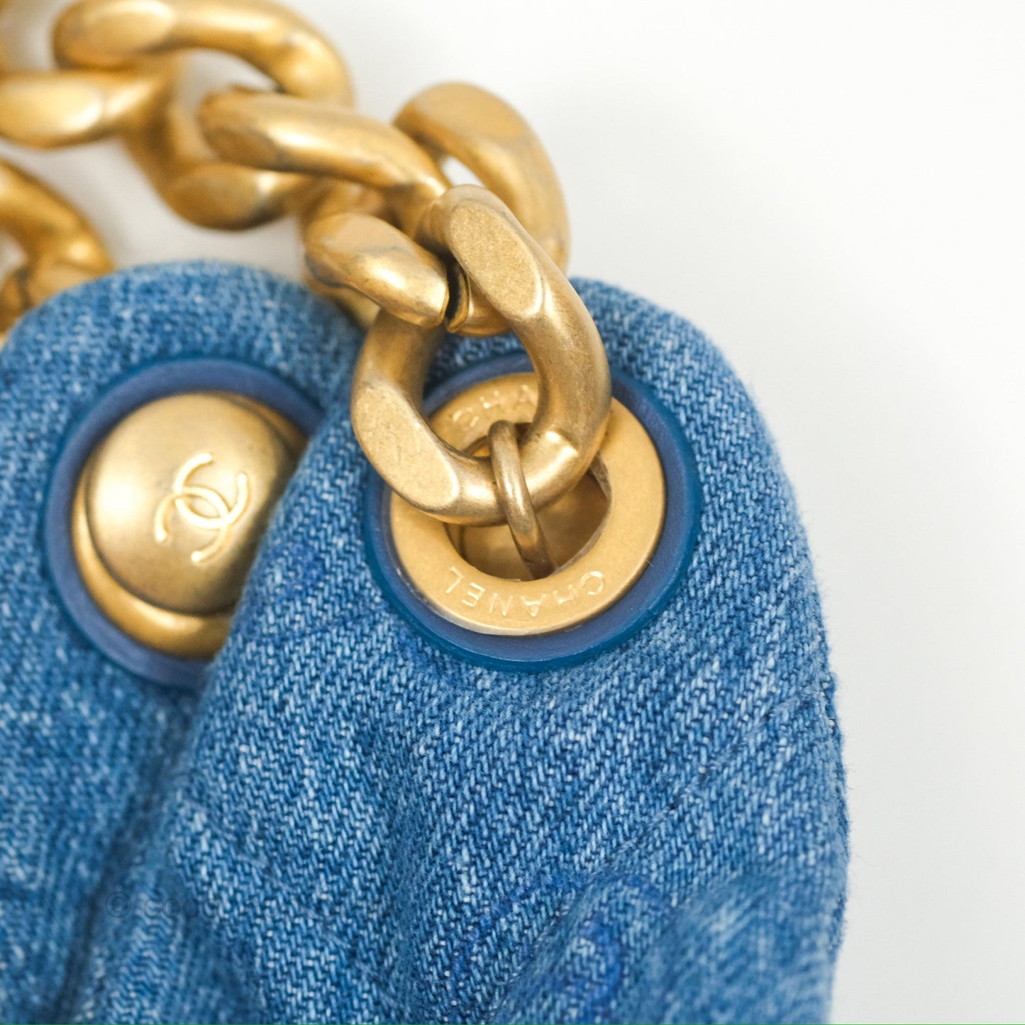 Chanel Maxi Hobo Bag Quilted Denim Mood Aged Gold Hardware