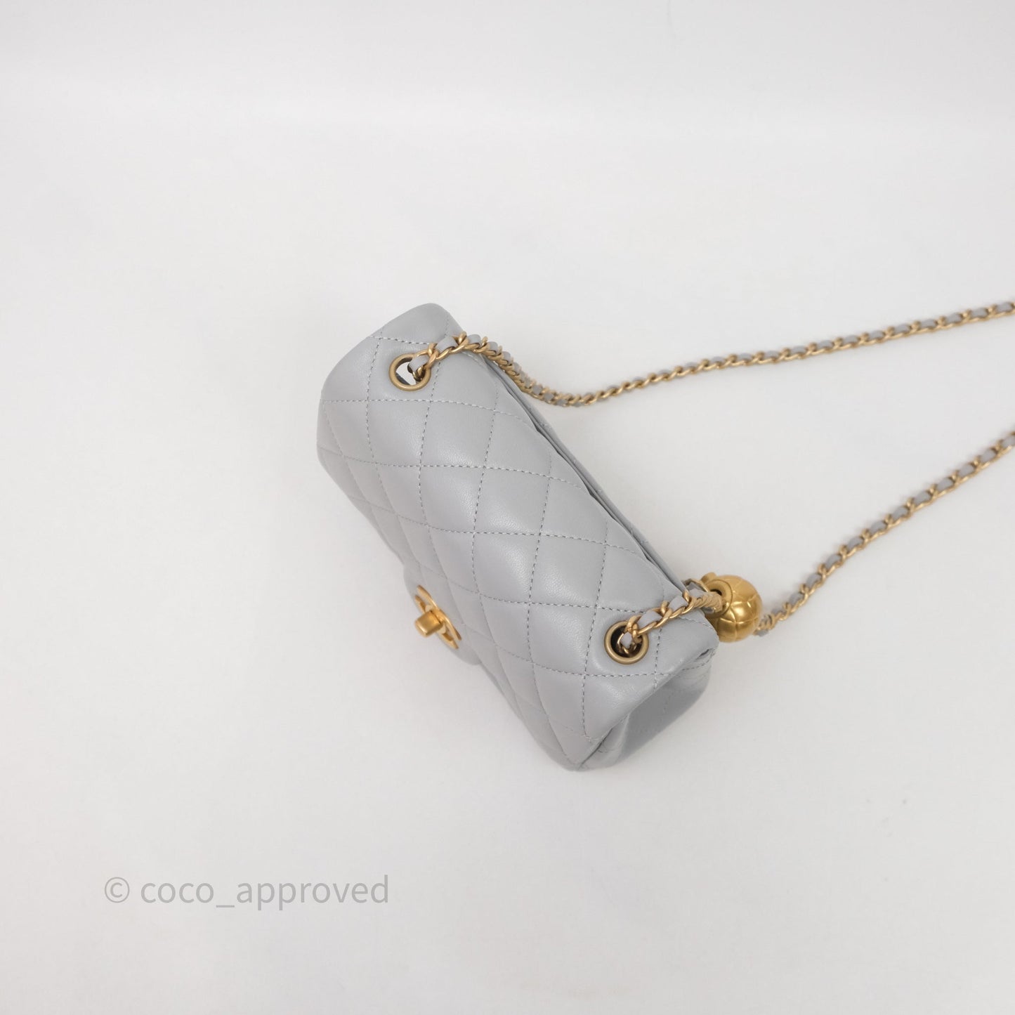 Chanel Pearl Crush Mini Square Quilted Grey Lambskin Aged Gold Hardware