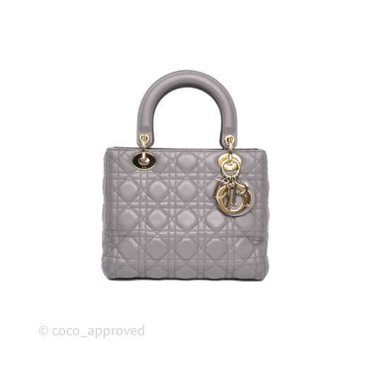 Christian Dior Medium Lady Dior Grey Lambskin Gold Hardware