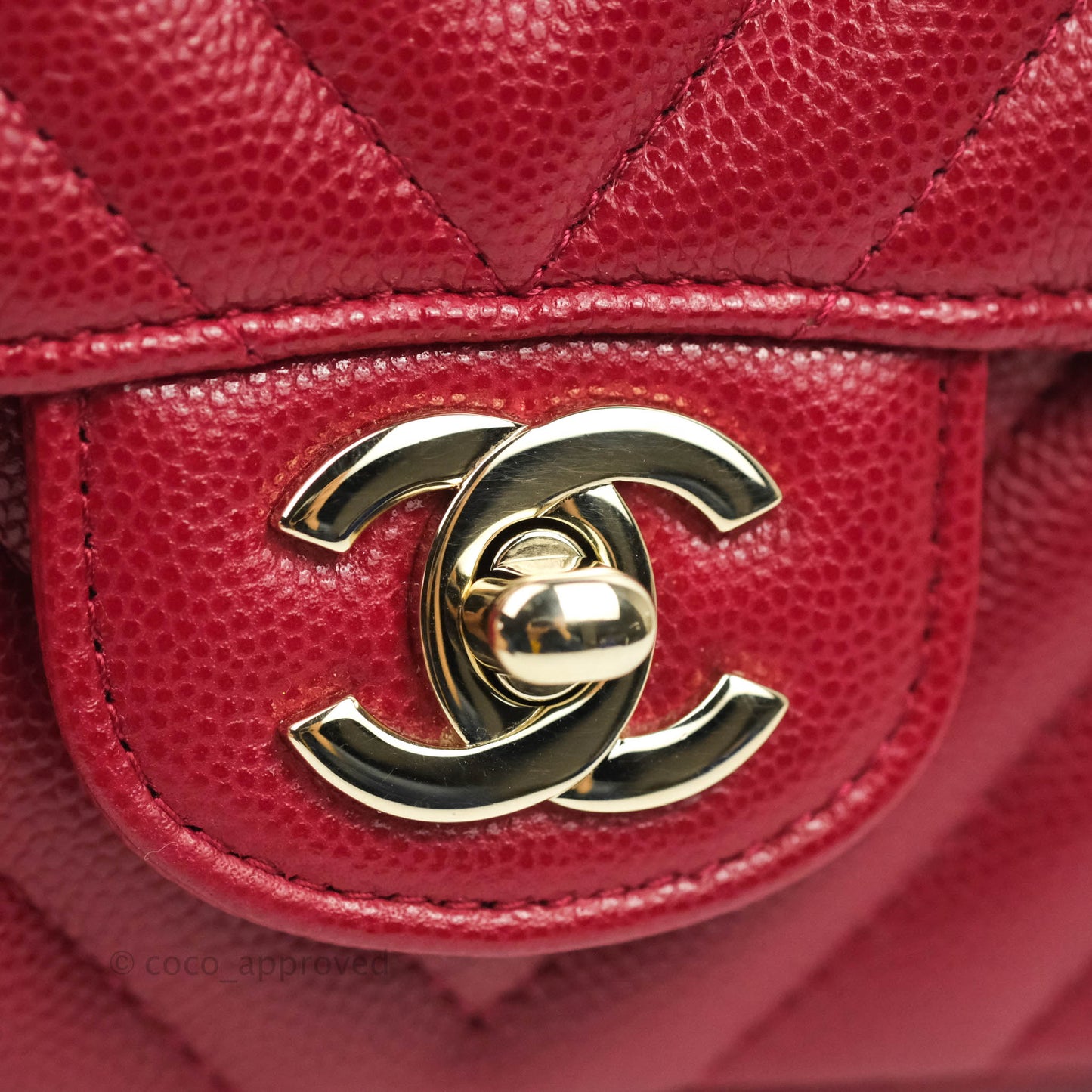 Chanel Mini Square Chevron Rosy Red Caviar Gold Hardware 18B